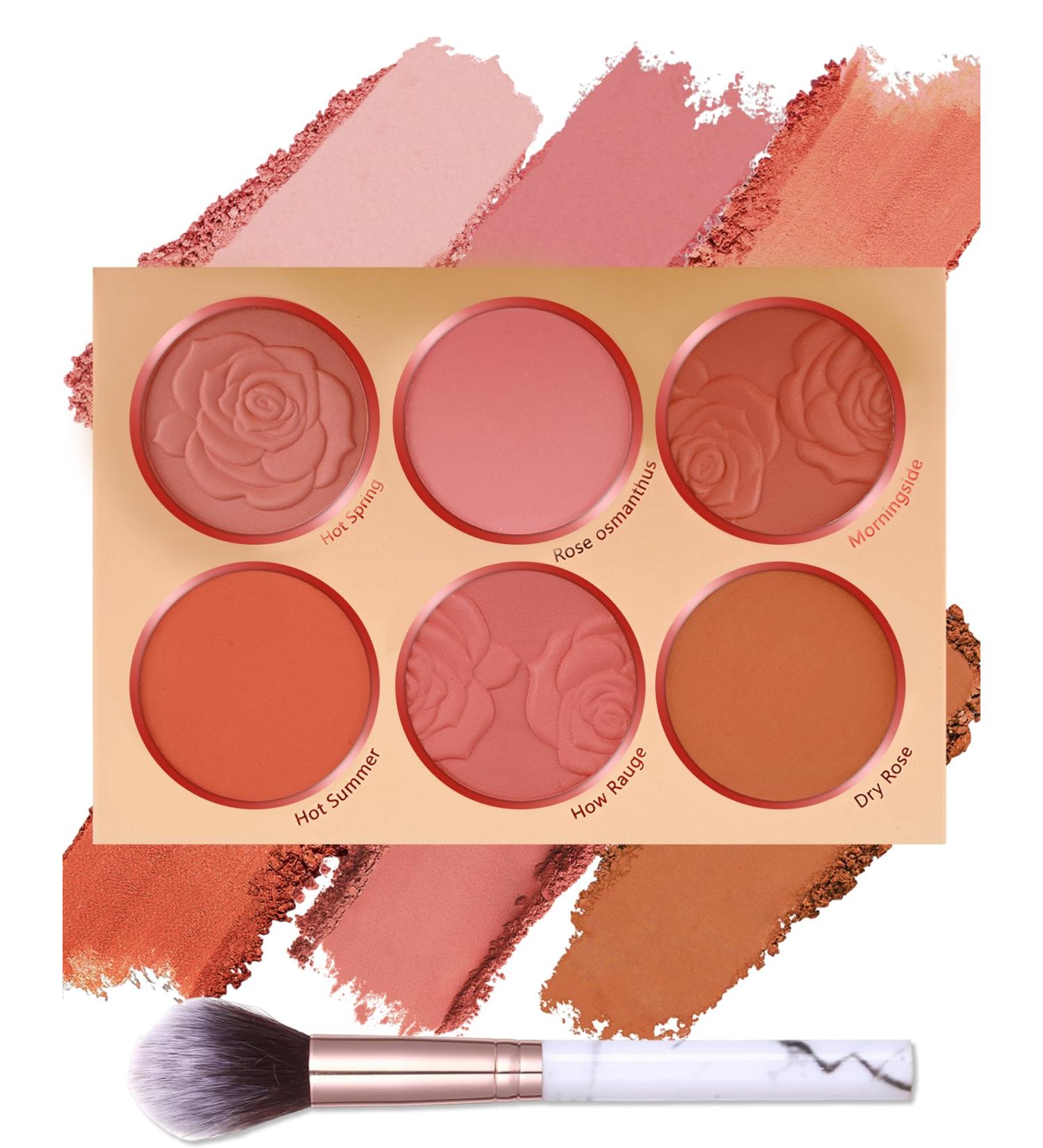 6 Colors Matte Blush Palette with Brush Set Contour Eyeshadow Highlighter Multiuse Makeup Palette for Cheek Long-lasting Waterproof Silky Texture High Pigment Rose Embossed Blusher for Women Gift-02 - Buy Online on GoSupps.com