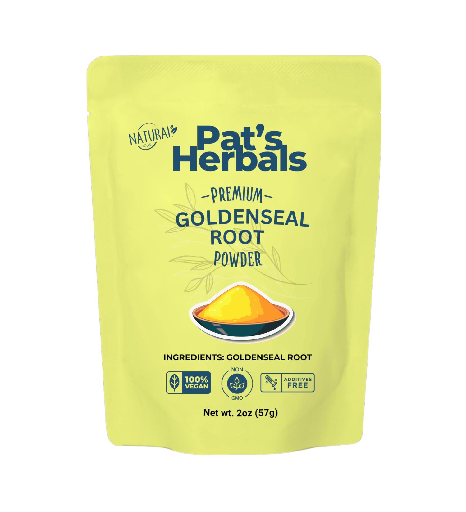 Pat's Herbals Goldenseal Root Powder - 2oz USA Grown Non-GMO | Pure Bright Yellow Root Powder - Buy Online on GoSupps.com