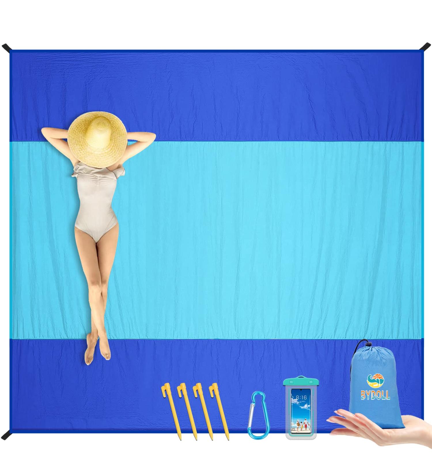 BYDOLL Waterproof Sandproof Beach Blanket - Oversized 10' x 9' - Lightweight Nylon - Sand Free - Extra Large Picnic Mat for Travel, Camping, Hiking - Blue - 1-8 Adults - Buy Online on GoSupps.com