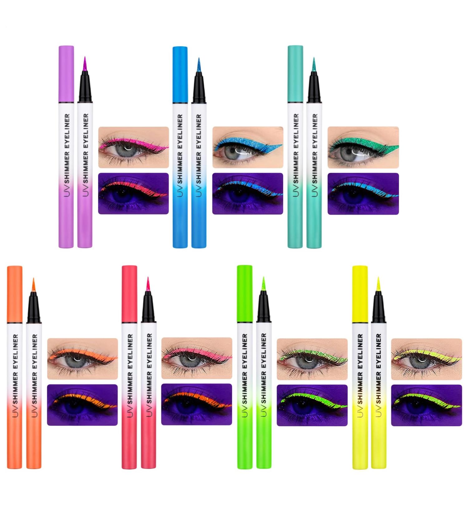  dzqad Fluorescent Eyeliners | Sparkling Shine Waterproof Eyeliner Highly Pigmented Glossy Gel Makeup Pen for Live Performances Parties Dancing Night Out and Everyday Wear - Buy Online on GoSupps.com