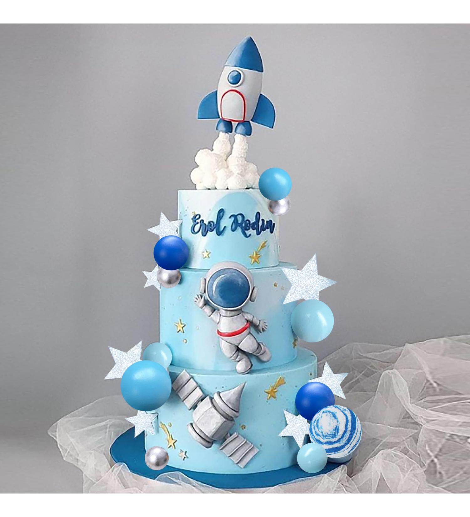 DRWATE Space Cake Toppers Outer Space Astronaut Figurines Rocket Balls and Stars Kids Space Theme Decorations for Birthday Party Supplies Baby Shower (Clay) - Buy Online on GoSupps.com