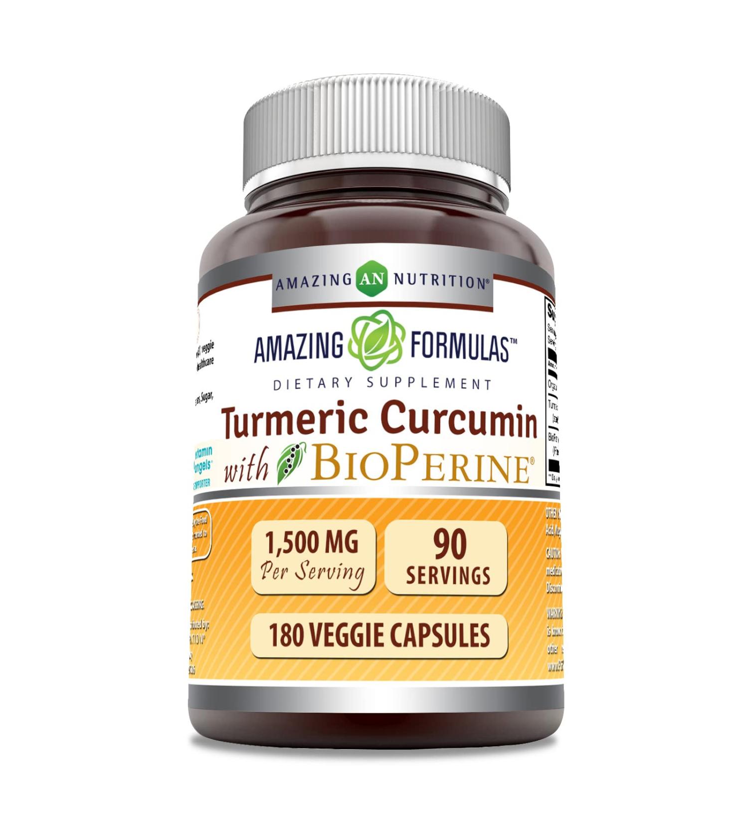 Amazing Formulas Turmeric Curcumin 1500mg with Bioperine | 180 Veg Capsules | Non-GMO, Gluten Free | Made in USA | Vegetarian Friendly - Buy Online on GoSupps.com