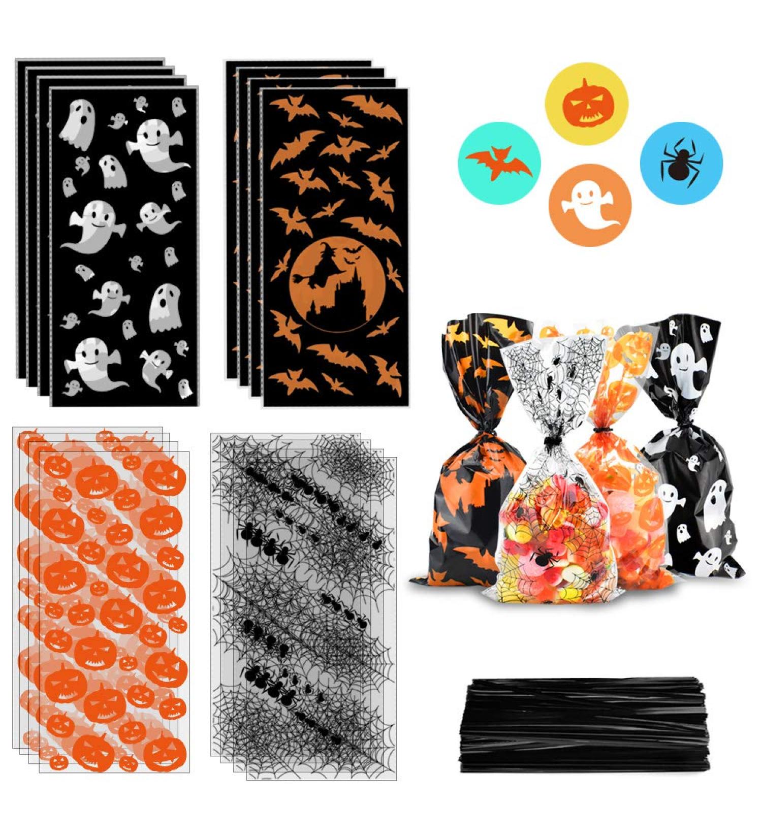 ERKOON 200 pcs Halloween Treat Bags Halloween Cellophane Candy Bags Spider Web Bat Ghost Pumpkin Gift Bags with 250 Twist Ties Kids Party Candy Bags for Halloween Party Supplies - Buy Online on GoSupps.com