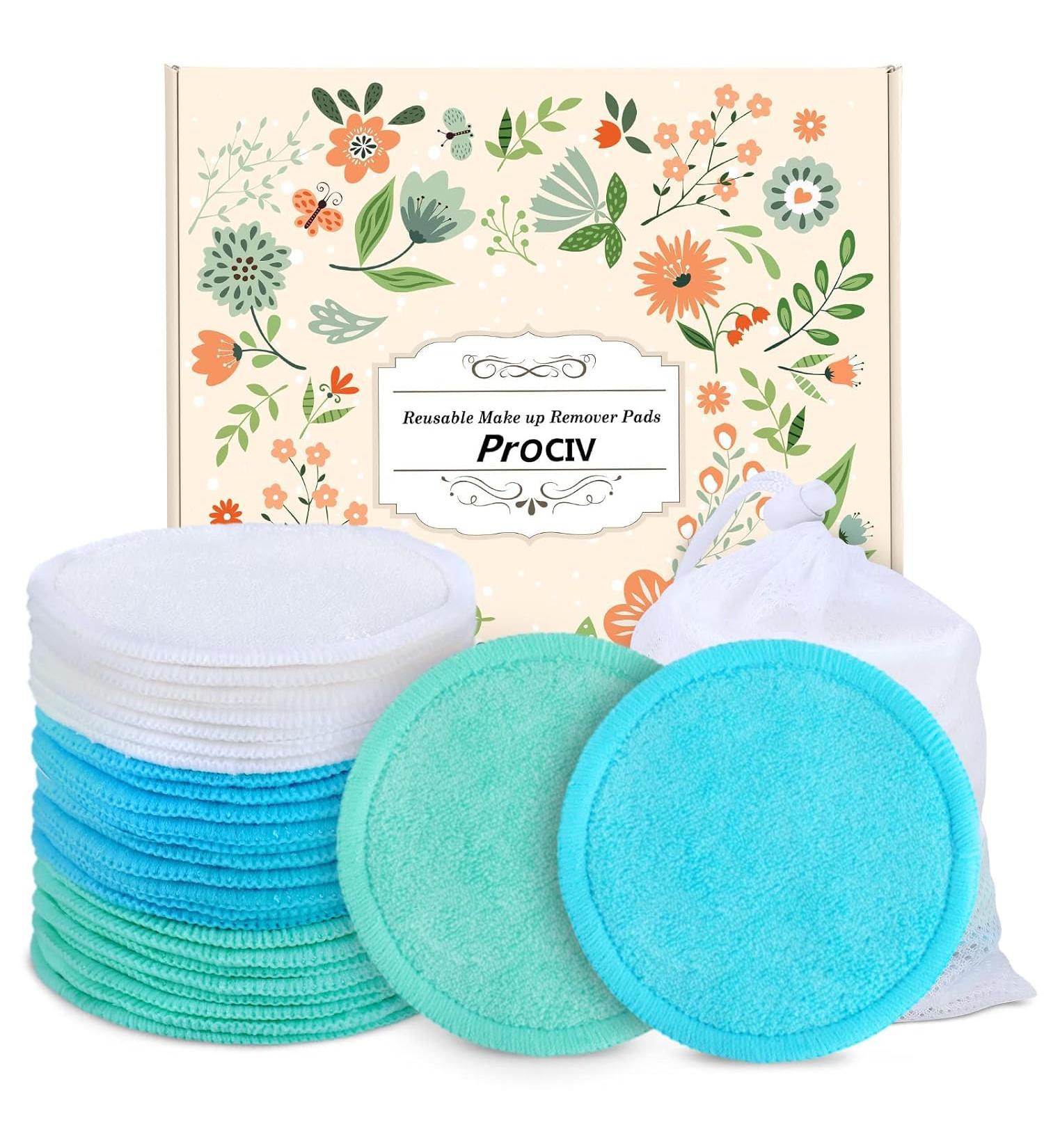ProCIV Makeup Remover Pads Reusable 18 Packs Bamboo Cotton Rounds Pads Cleansing Cloth Wipe With Laundry Bag Washable Clean Skin Care Facial Toner Pads Cleansing Towel Wipes (3.8 inch) Multicolor - Buy Online on GoSupps.com