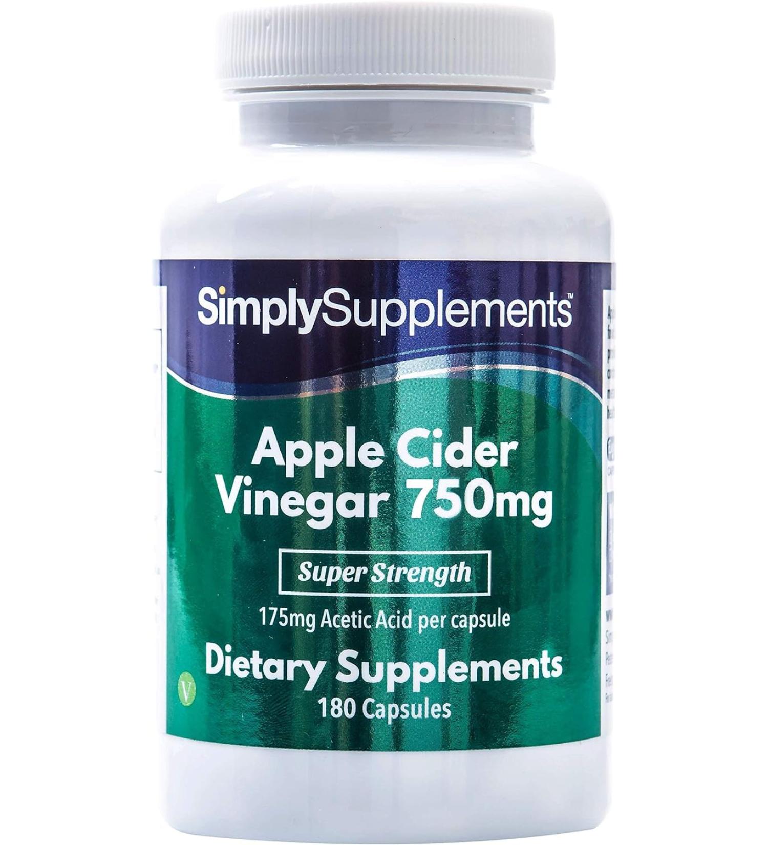 Apple Cider Vinegar 750mg Capsules - 180 Vegan Capsules | Up to 3 Months Supply - SimplySupplements - Buy Online on GoSupps.com