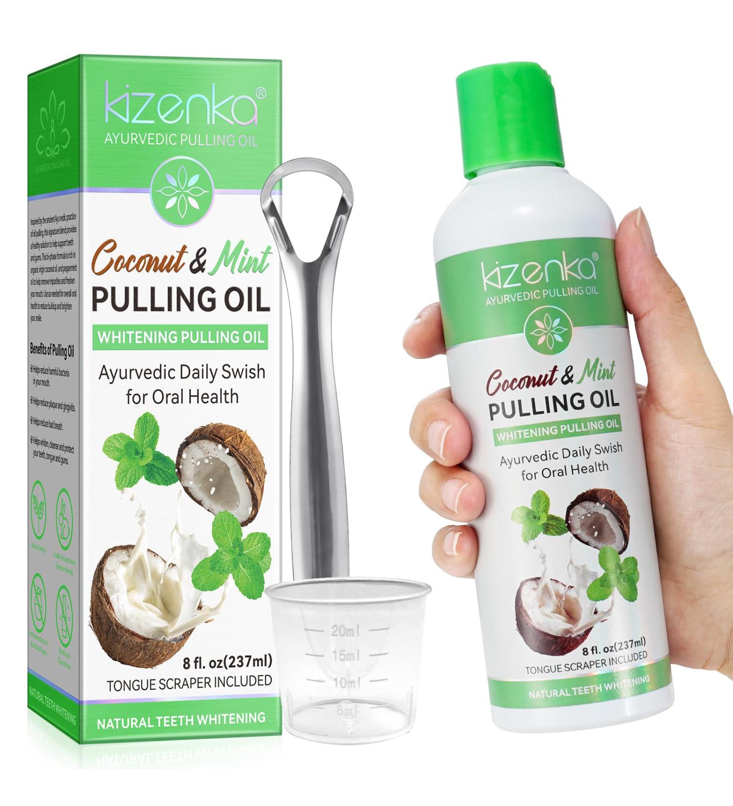 Coconut Oil Pulling Mouthwash with Mint - Natural Alcohol-Free Teeth Whitening & Fresh Breath | Includes Tongue Scraper - Buy Online on GoSupps.com