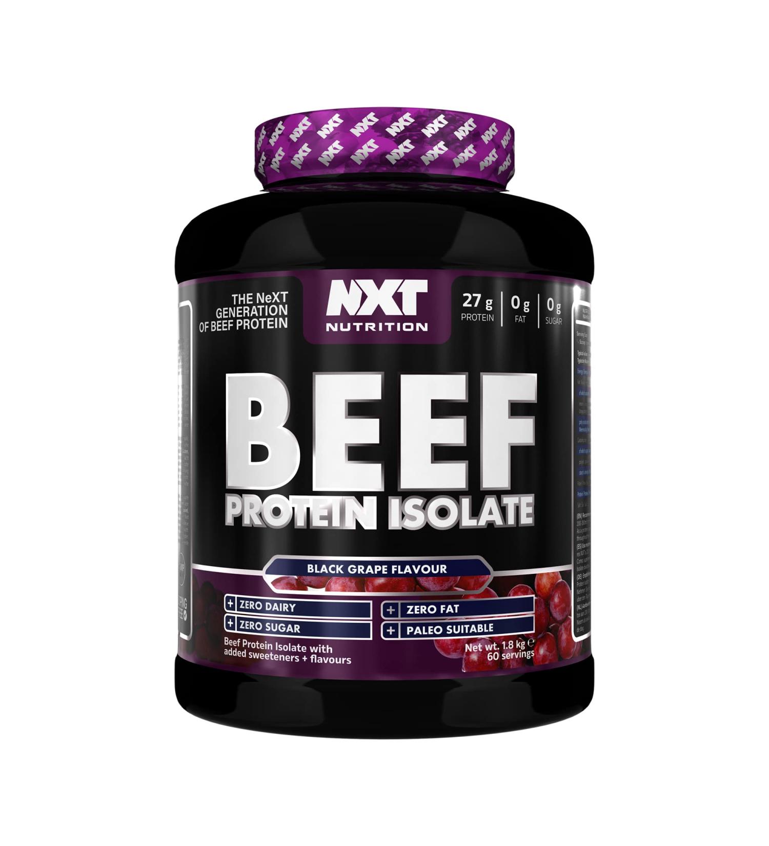 NXT Nutrition Beef Protein Isolate Powder - Natural Amino Acids - Paleo Keto Friendly - Dairy Gluten Free - 1.8kg (Black Grape) - Buy Online on GoSupps.com