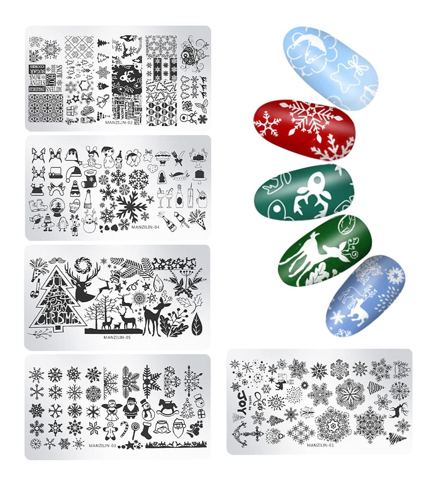 Herbests 5 PCs DIY Nail Art Stamping Set - Christmas & Halloween Steel Plates for Manicure - Perfect Gift for Women & Girls - Buy Online on GoSupps.com
