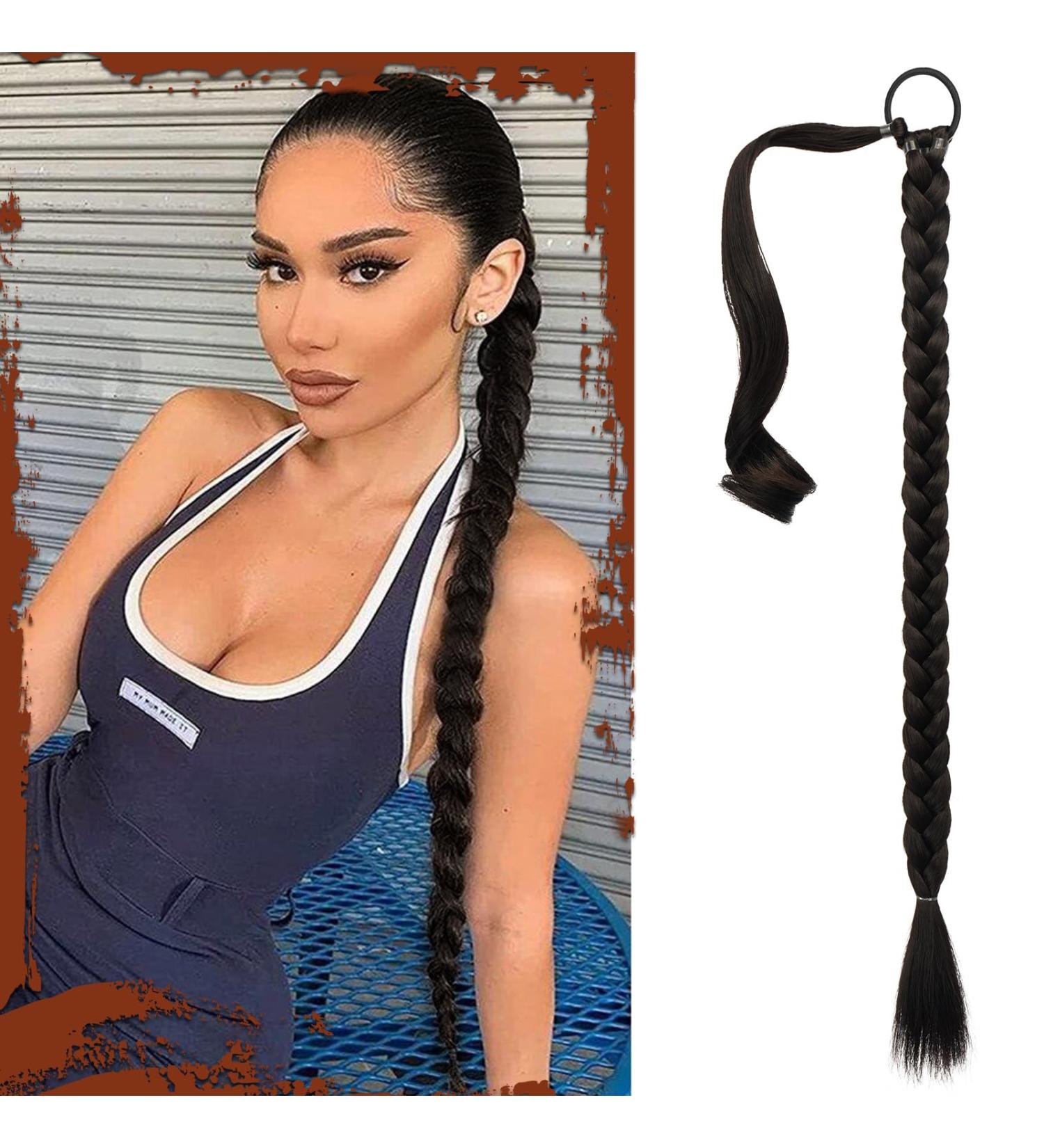 Sofeiyan 76cm Dark Brown Braid Extensions Ponytail | Synthetic Hair Tie for Women | Natural Look Pack of 1 - Buy Online on GoSupps.com