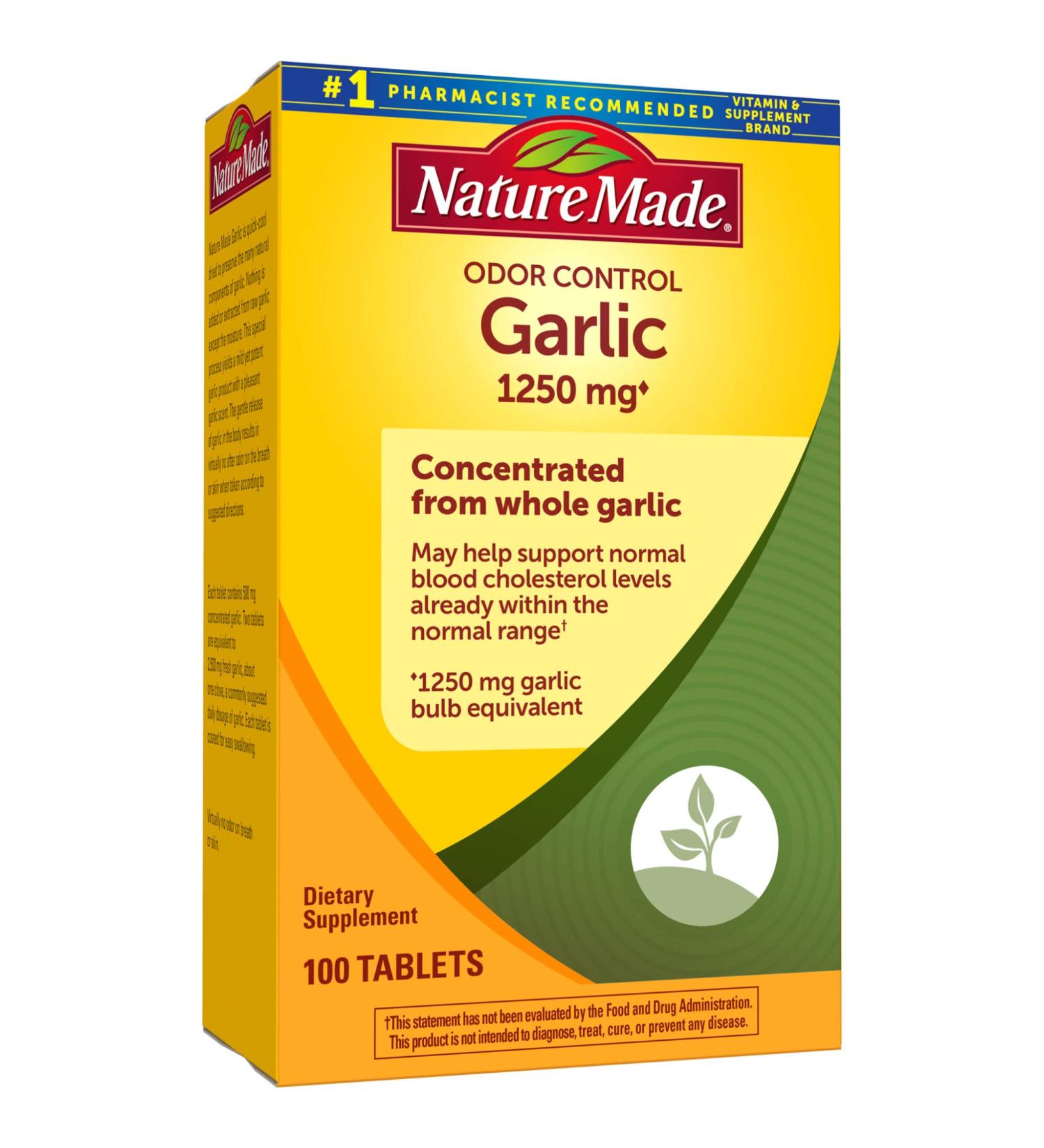 Nature Made Odor Control Garlic 1250 mg - 100 Tablets for Heart Health & Wellness - Buy Online on GoSupps.com