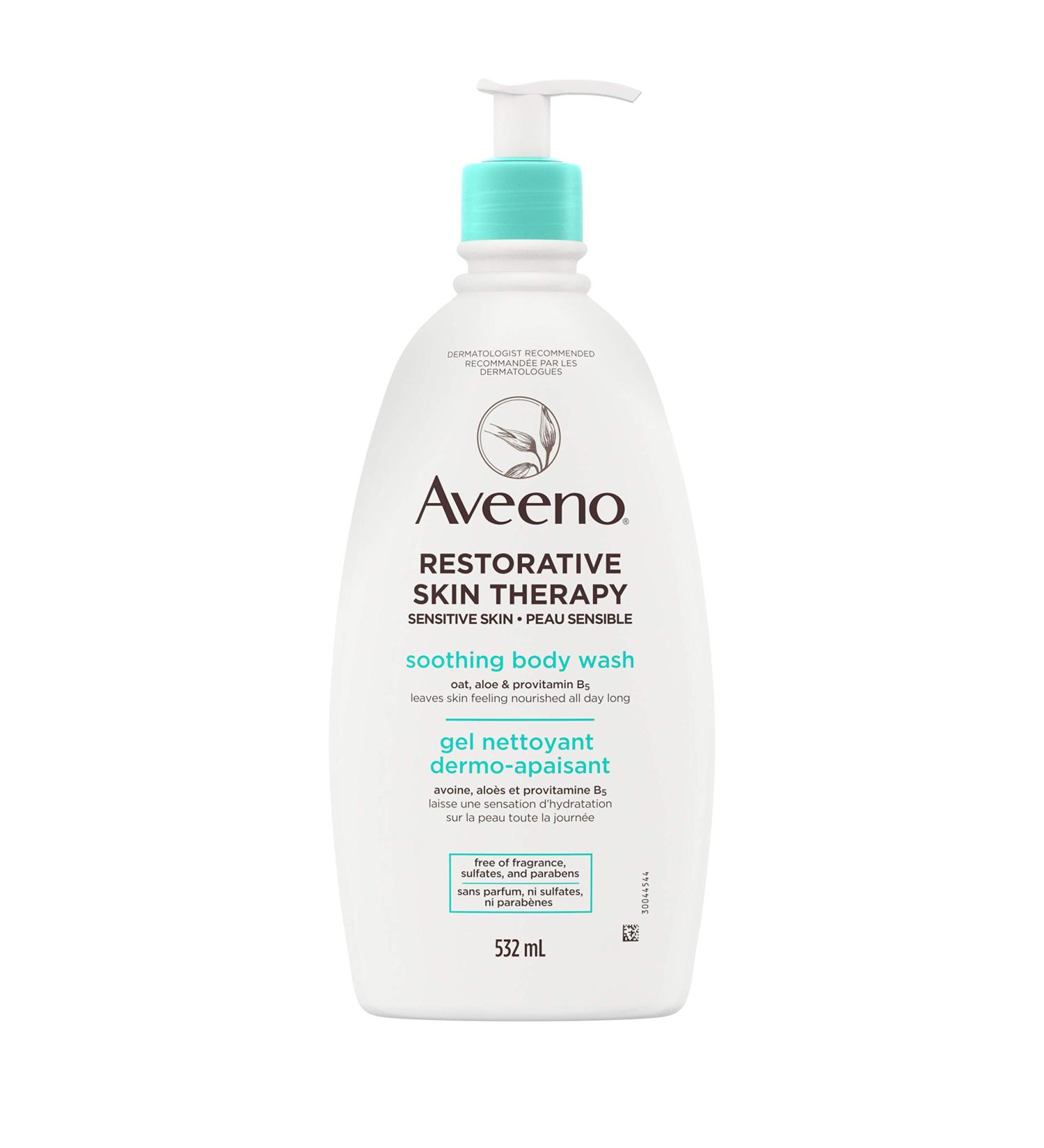 Aveeno Restorative Skin Therapy Soothing Body Wash | Fragrance-Free Dry Skin Cleanser with Vitamin B5 Aloe & Oat | 532mL - Shop Internationally - Buy Online on GoSupps.com