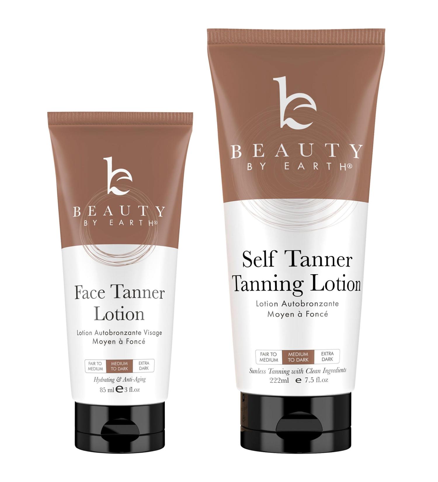 Self Tanner Face & Body Set - Organic Aloe Vera & Shea Butter Buildable Bronzer Sunless Tanning Lotion 2-Piece Medium to Dark - Best Sellers - Buy Online on GoSupps.com