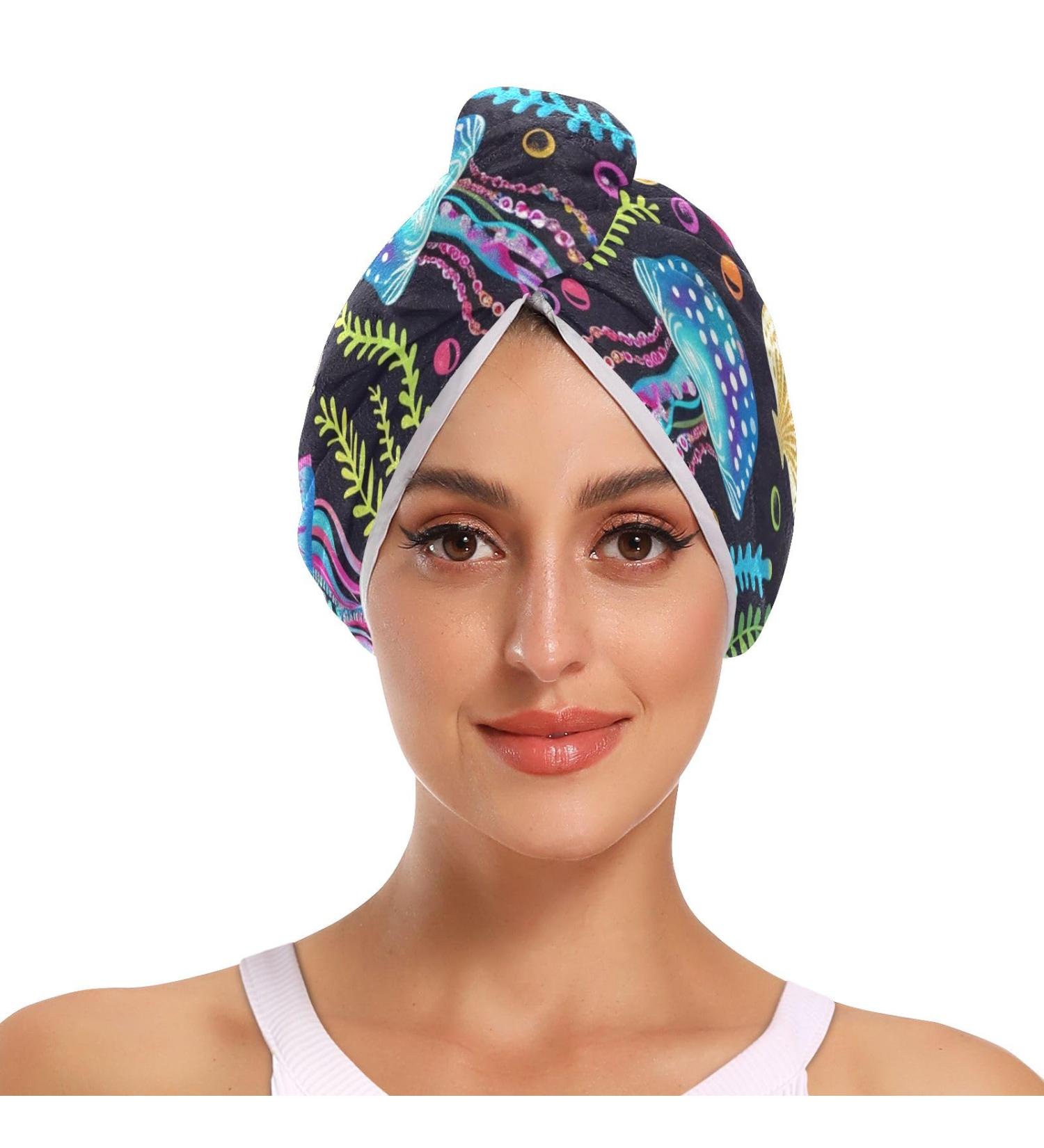 Rainbow Jellyfish Hair Towel 2 Pack | Super Absorbent Quick Dry Turbans for Women & Girls - Perfect Hair Drying Solution - Buy Online on GoSupps.com