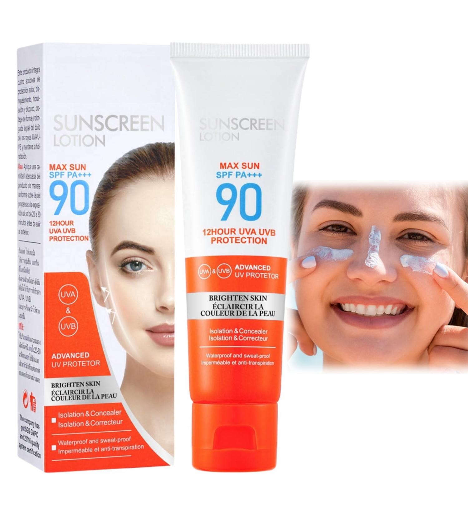 Sun Cream SPF 90 Face Sunscreen Suncream for High Sun Protection SPF 90 Face Moisturiser Hydrating Sunscreen Lotion Waterproof Sun Cream Against UVA & UVB Powerful Sun Lotion Sunscreen for Daily Use - Buy Online on GoSupps.com