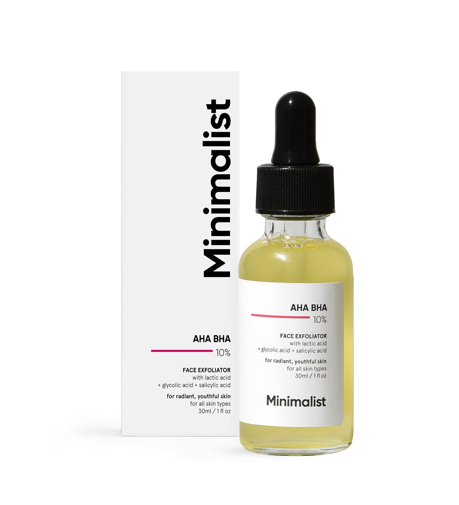 Minimalist 10% AHA BHA Exfoliating Serum - Lactic & Glycolic Acid for Radiant Skin | Unisex 1 Fl Oz - Buy Online on GoSupps.com