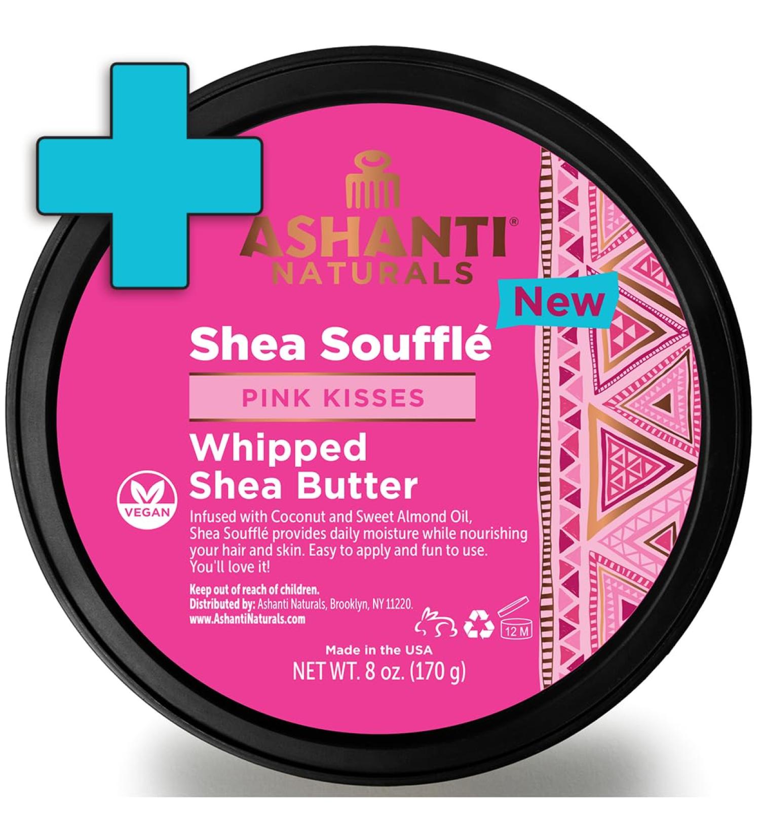 Ashanti Naturals Bundle - White Creamy Shea Butter 8 ounce | Shea Butter Souffle 8 ounce (Pink Kisses) - Buy Online on GoSupps.com