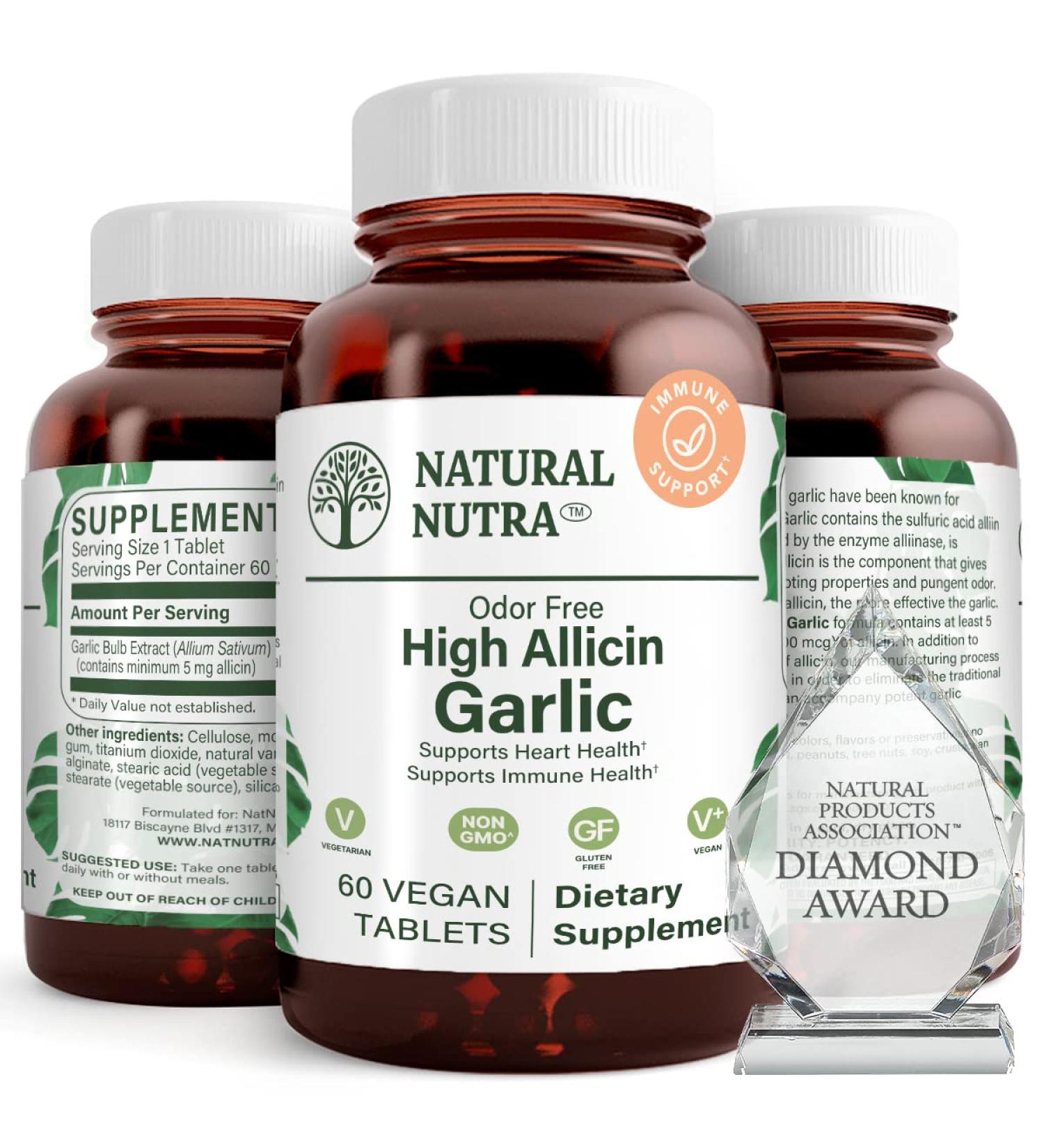 Natural Nutra High Allicin Garlic Supplement Supports Immune System Improve Enzymes Health Better Digestion Vanilla Coating 500mg 60 Vegan Tablets - Buy Online on GoSupps.com