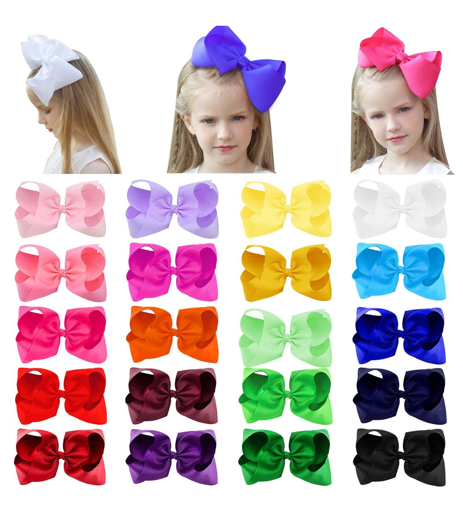 20pcs 6inch Hair Bows for Girls - Cute Grosgrain Ribbon Alligator Clips for Baby, Toddlers, Kids - Hair Accessories Pack - Buy Online on GoSupps.com