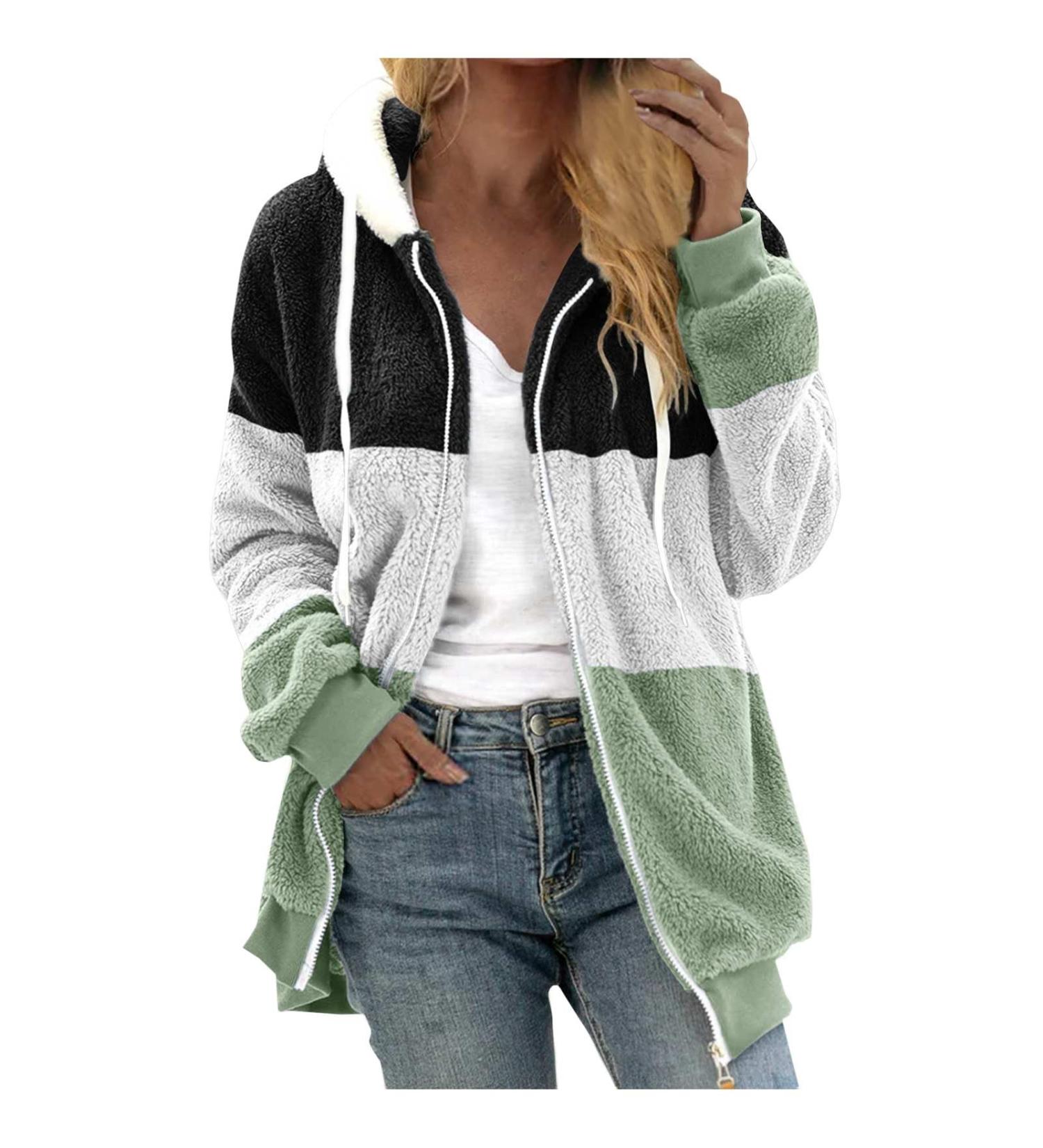 Hanxiulin Women's Fleece Jacket - Plush Long Sleeve Winter Coat Hooded & Cuddly in 5XL Green for Ultimate Comfort - Buy Online on GoSupps.com