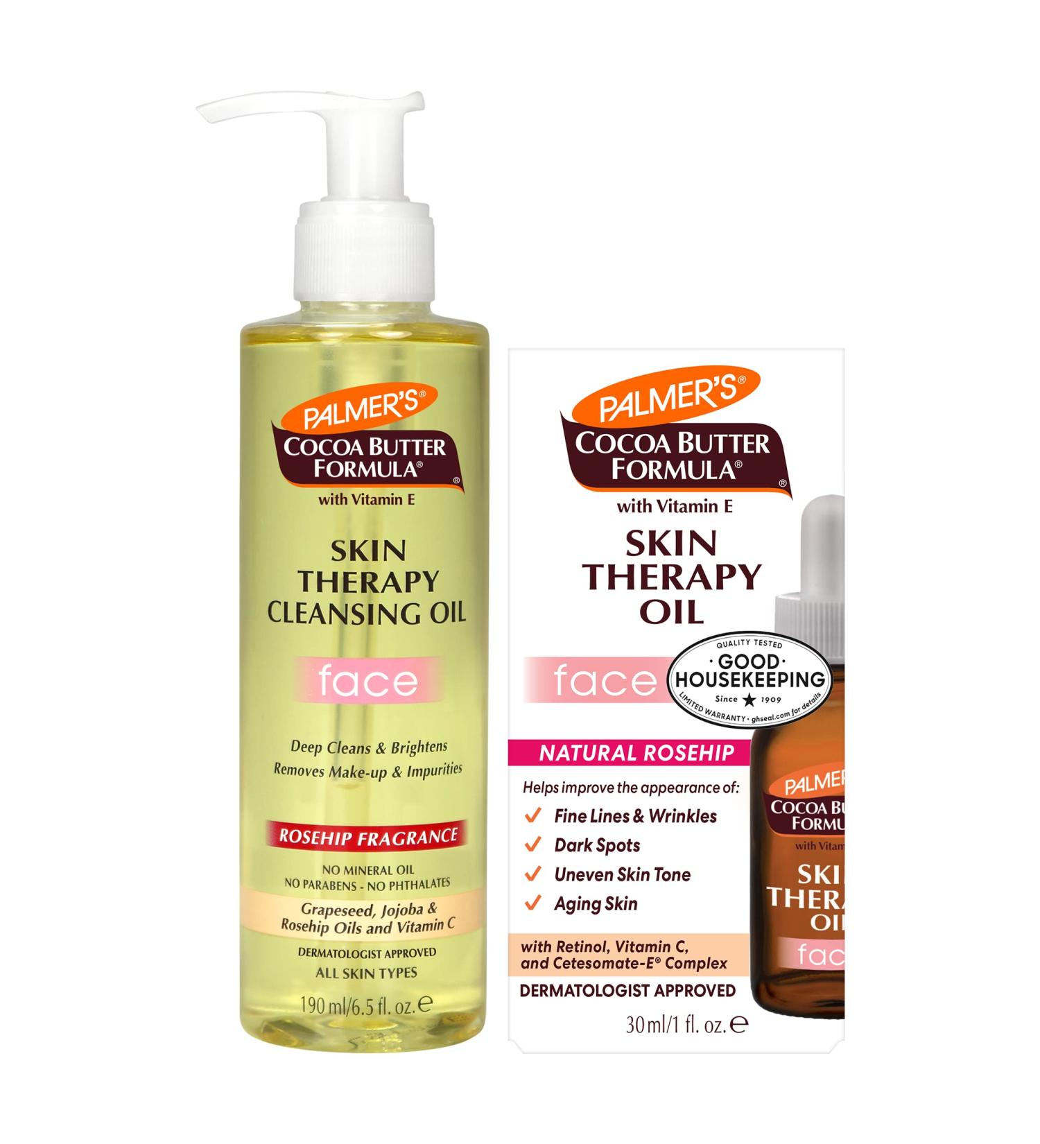 Palmer's Cocoa Butter Face Oil & Cleanser Bundle - Vitamin E, Rosehip Fragrance - 6.5 fl oz + 1 fl oz - Buy Online on GoSupps.com