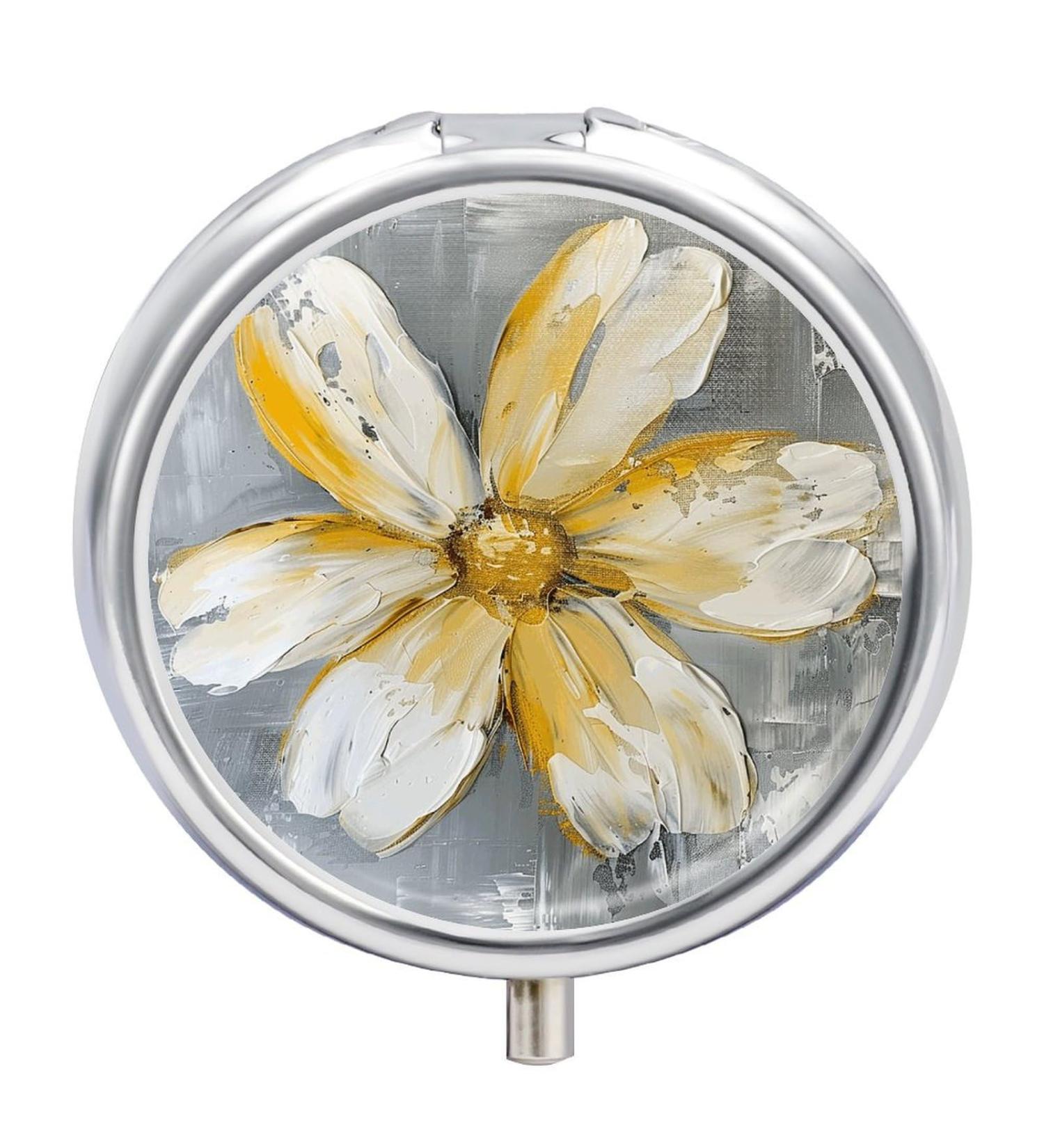 Travel Pill Box - 3 Compartment Portable Medicine Organizer with Yellow & White Floral Design - Perfect for Pocket & Handbag - Buy Online on GoSupps.com