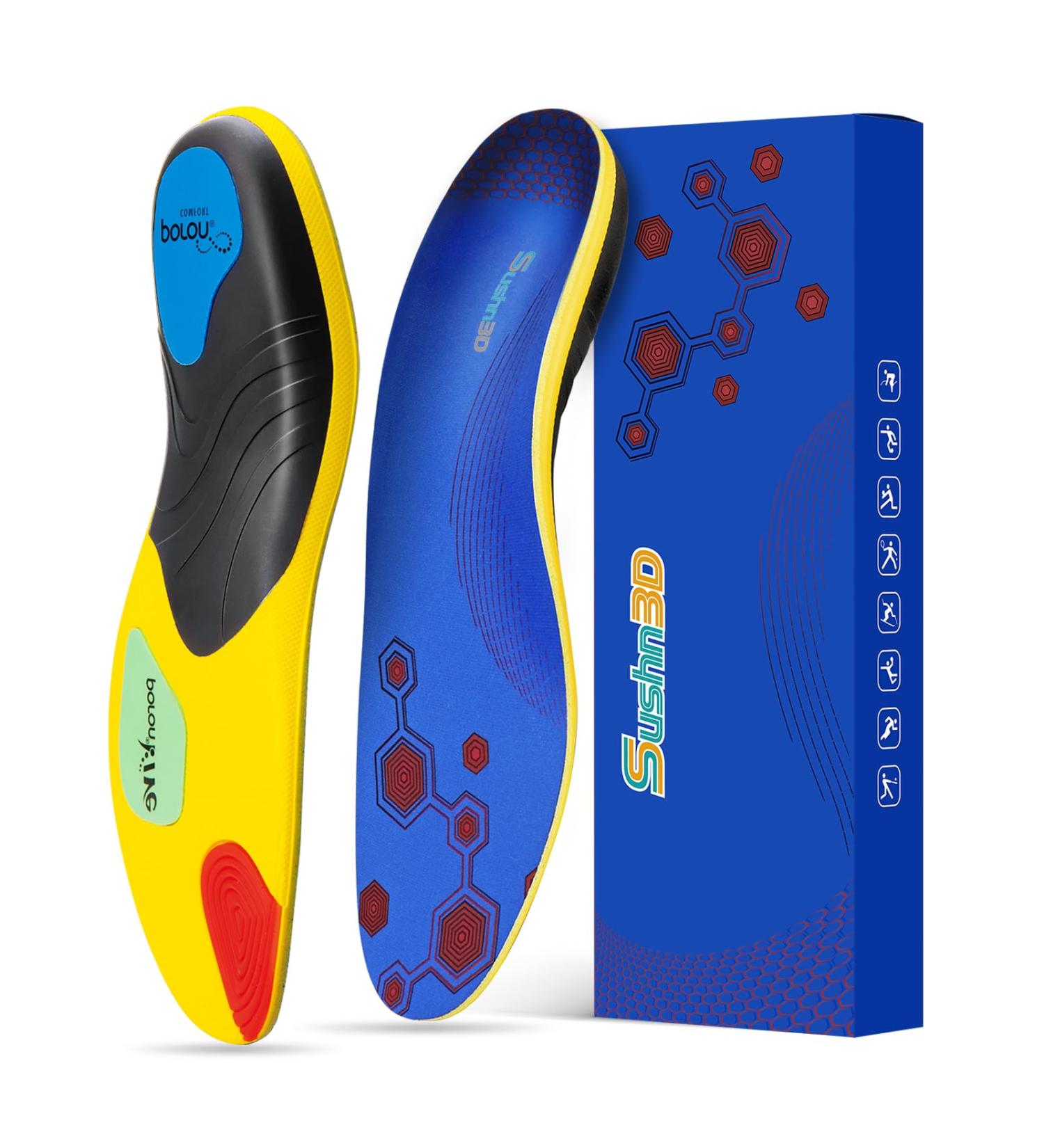 Plantar Fasciitis Relief Insoles | Orthotic Arch Support Gel Inserts for Men & Women - Anti-Slip Shock Absorption - Sizes 10-12 & 12-14 - Buy Online on GoSupps.com