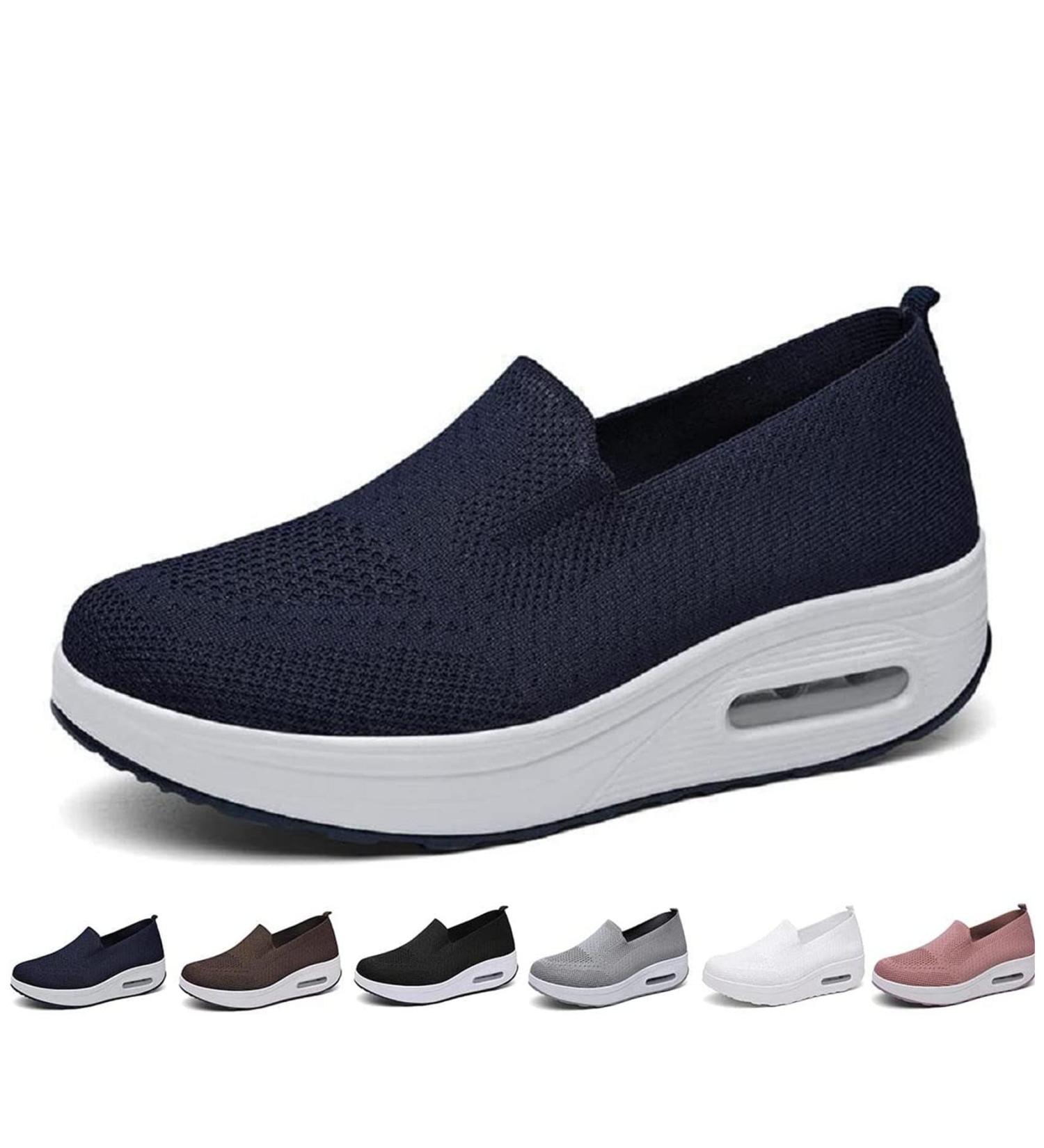 GEOBY Women's Orthopedic Slip-On Sneakers with Air Cushion Support - Blue 9.5-10 - Buy Online on GoSupps.com