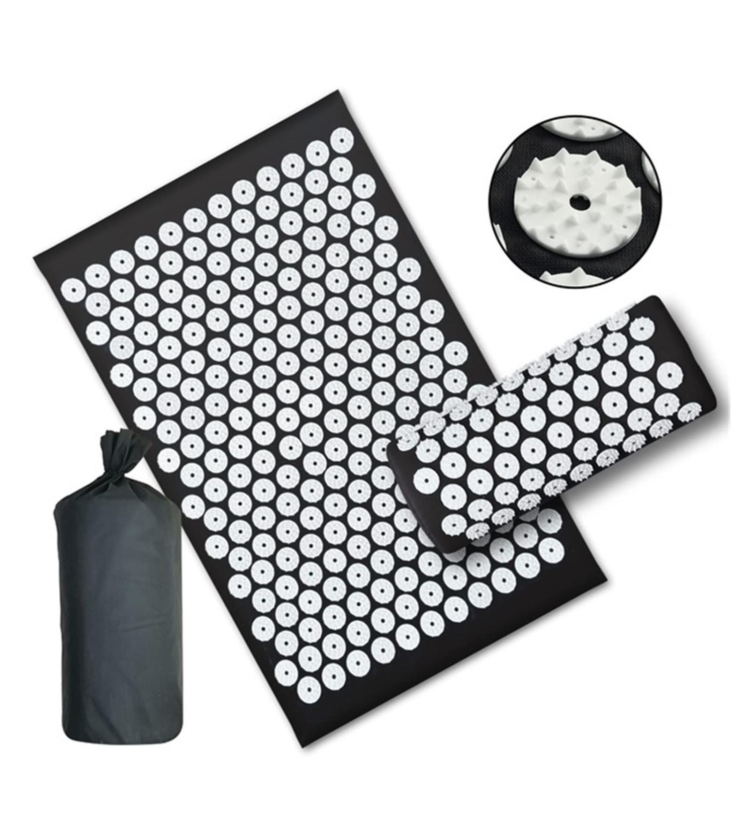 Dunlap Acupuncture Massage Cushion & Yoga Mat Set - Acupressure Relief for Neck & Ischias Pain - 3pcs Black - Buy Online on GoSupps.com