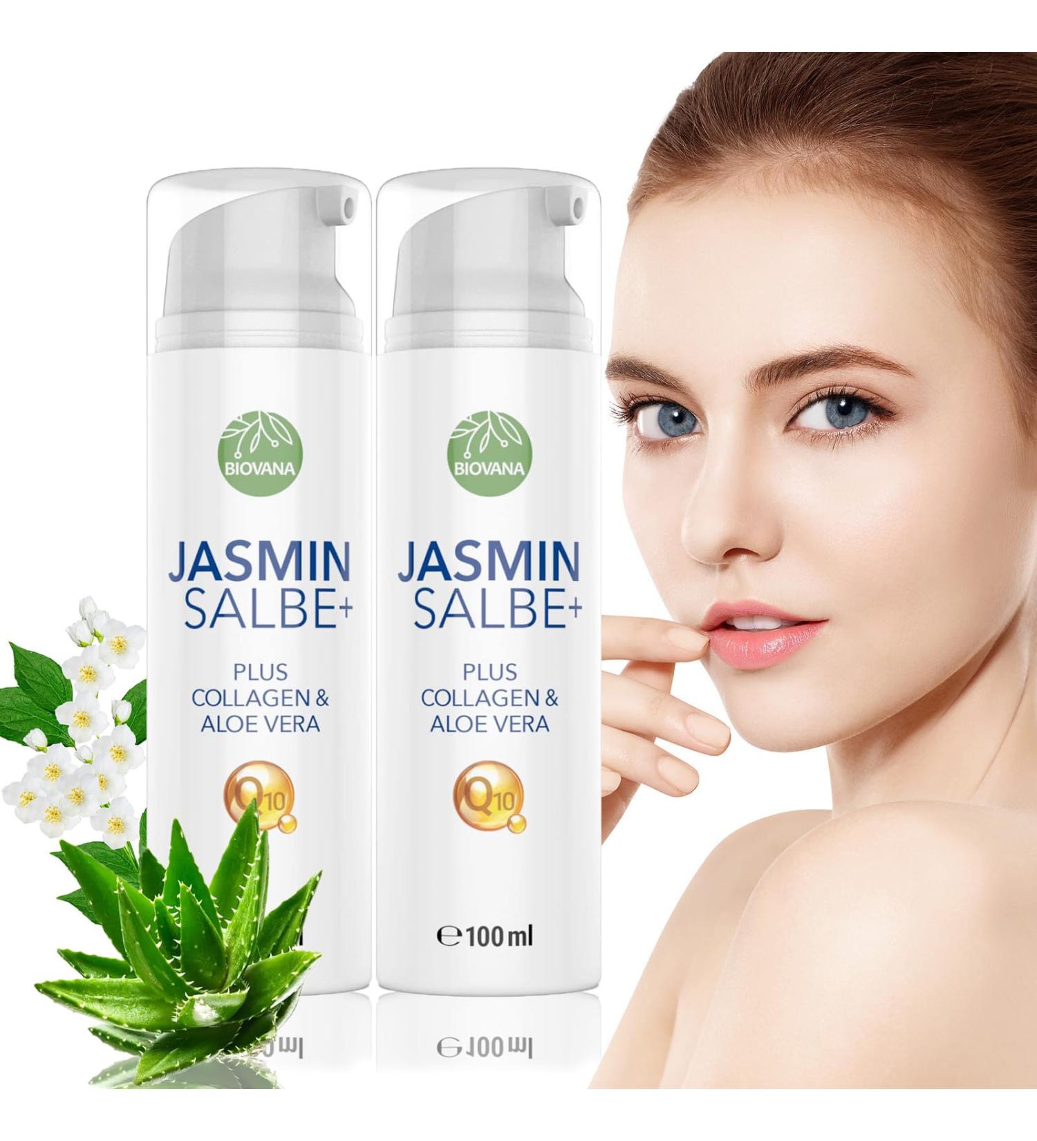 Biovana jasmine ointment plus collagen & aloe vera 100ml active jasmine ointment dark circles jasmine ointment dark circles and tear bags original eye cream against wrinkles and dark circles (2 pack)