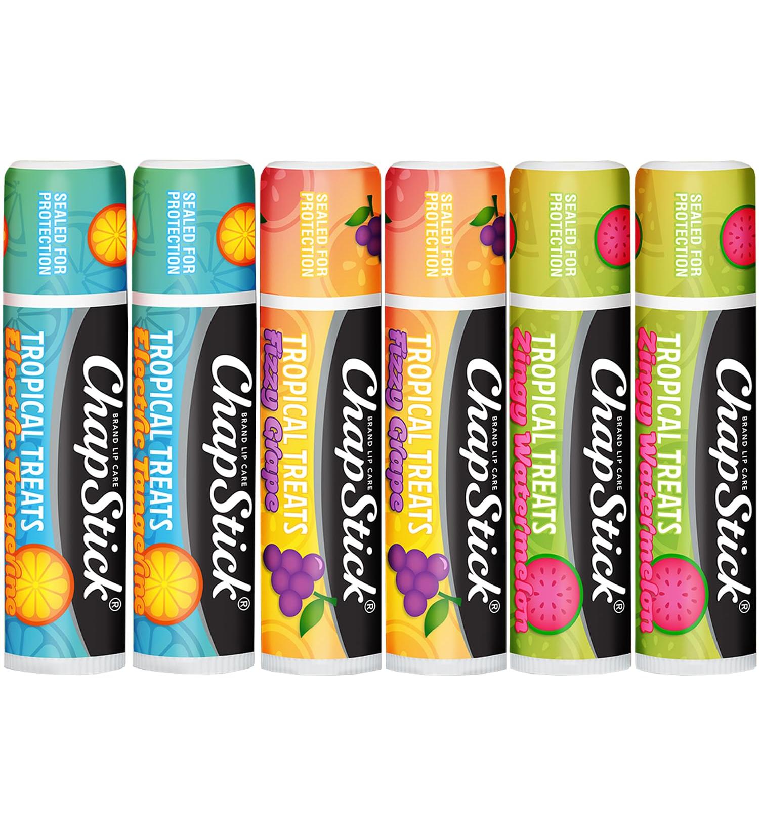 ChapStick Lip Care Tropical Treats Collection (6 Sticks) Electric Tangerine Fizzy Grape & Zingy Watermelon Lip Balm 0.15 Oz Ea - Buy Online on GoSupps.com