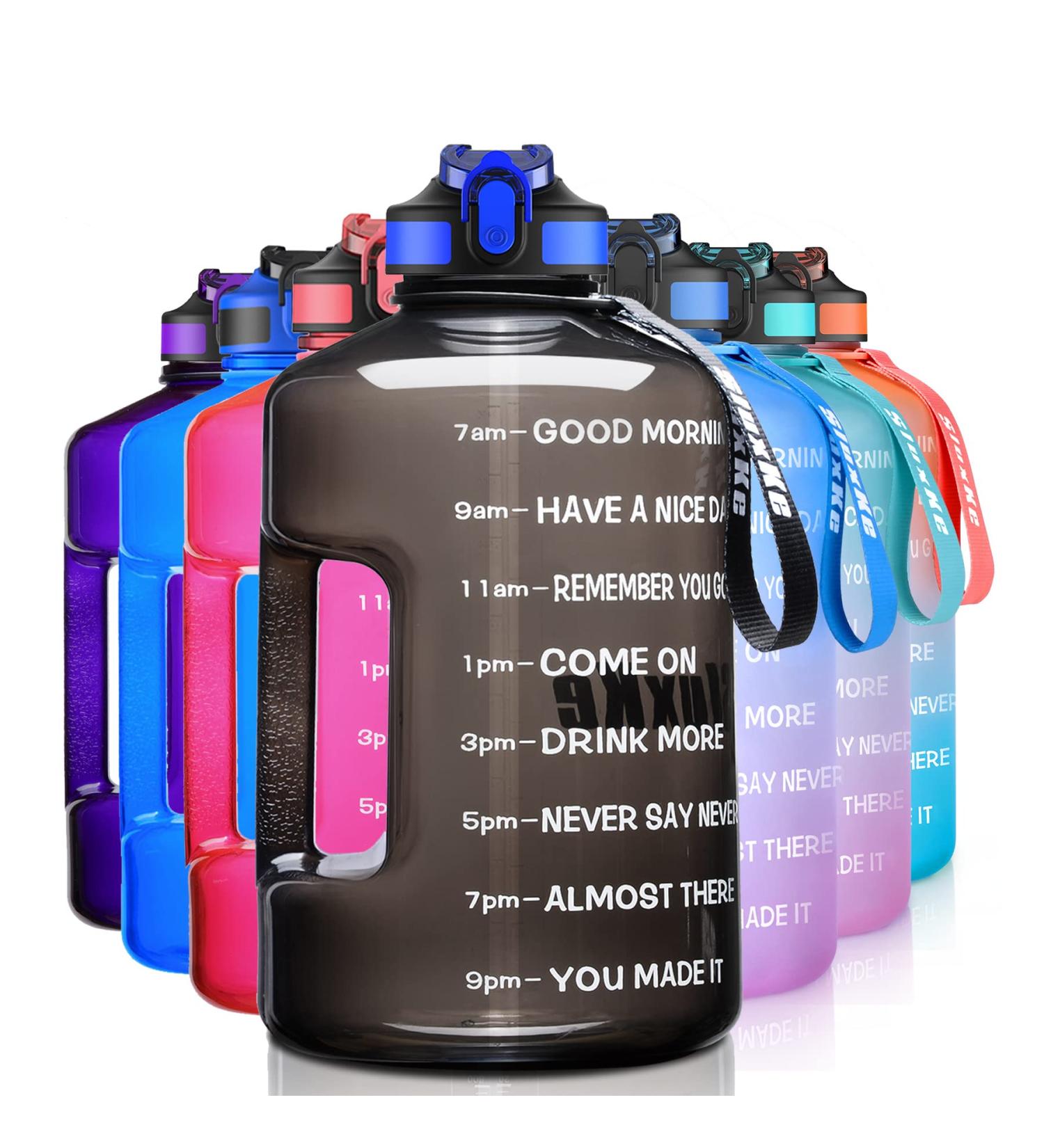 SLUXKE 1 Gallon Water Bottle with Time Marker and Straw - BPA Free 128oz Leak Proof Jug with Handle and Silicone Nozzle - Black - Buy Online on GoSupps.com