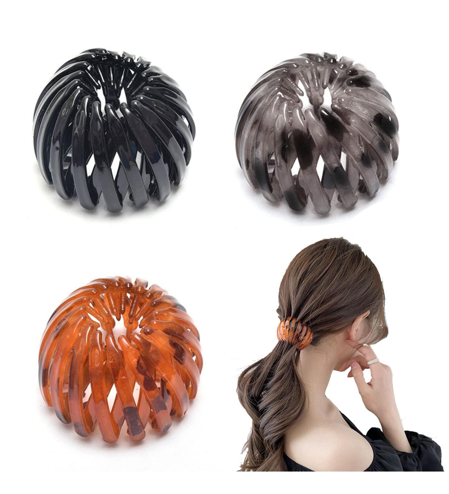 3pcs Geometric Retractable Hair Clips | Expandable Ponytail Holder Clip | Bird Nest Shaped Hair Loops | Vintage Hair Accessories | Hair Donut Bun Maker | Hair Styling Tool for Women Girls - Buy Online on GoSupps.com