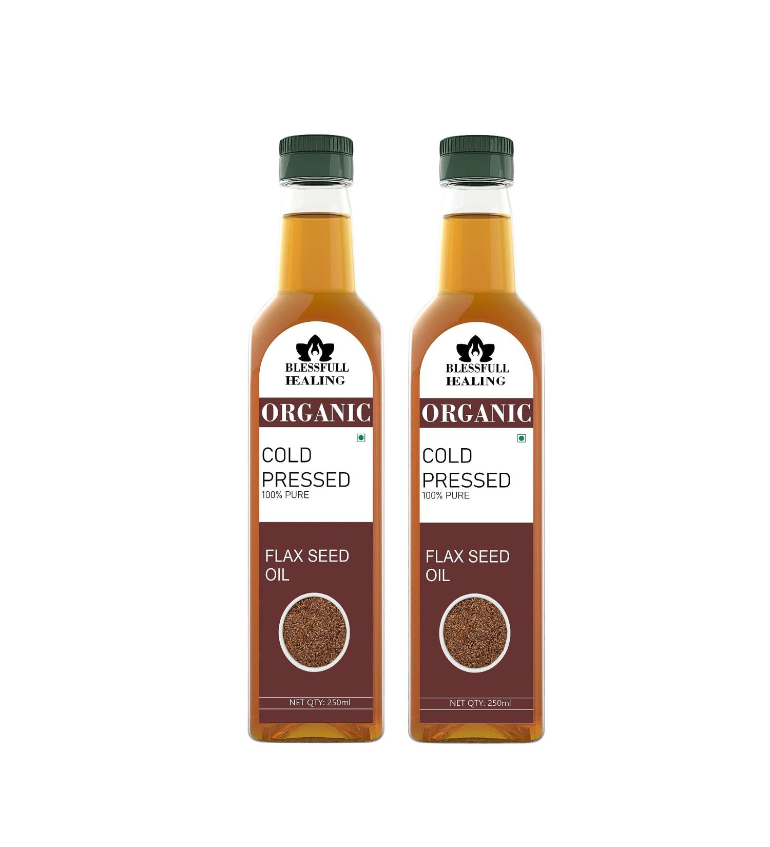 Blessfull Healing Cold Pressed Flax Seed Oil for Healthy Cooking Skin Glow 250 ml / 8.45 fl oz Pack of 2 - Buy Online on GoSupps.com