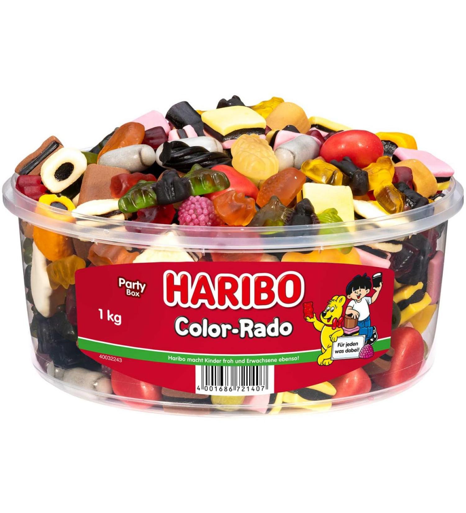 box of Haribo Color-Rado, 2-pack (2x 1kg tin)