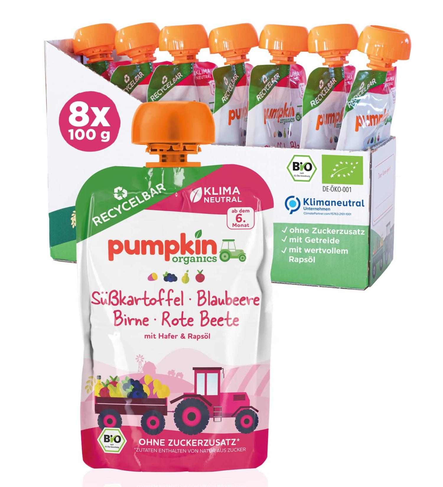 Organic Baby Puree Sweet Potato Blueberry Pear & Beetroot 8 Pack (100g Each) | 6+ Months Recyclable Squeezy Pouches - Buy Online on GoSupps.com