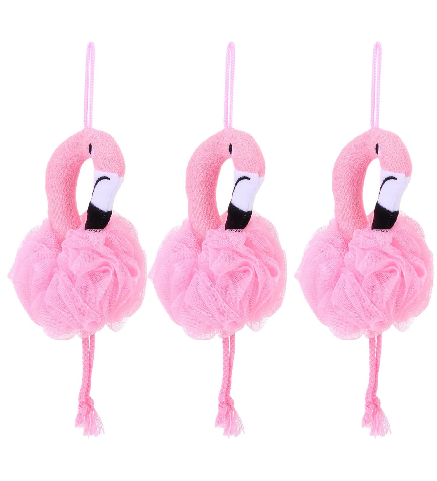 FRCOLOR Flamingo Mesh Shower Loofah Sponge - Pink Bath Pouf Body Scrubber for Kids & Women - Buy Online on GoSupps.com