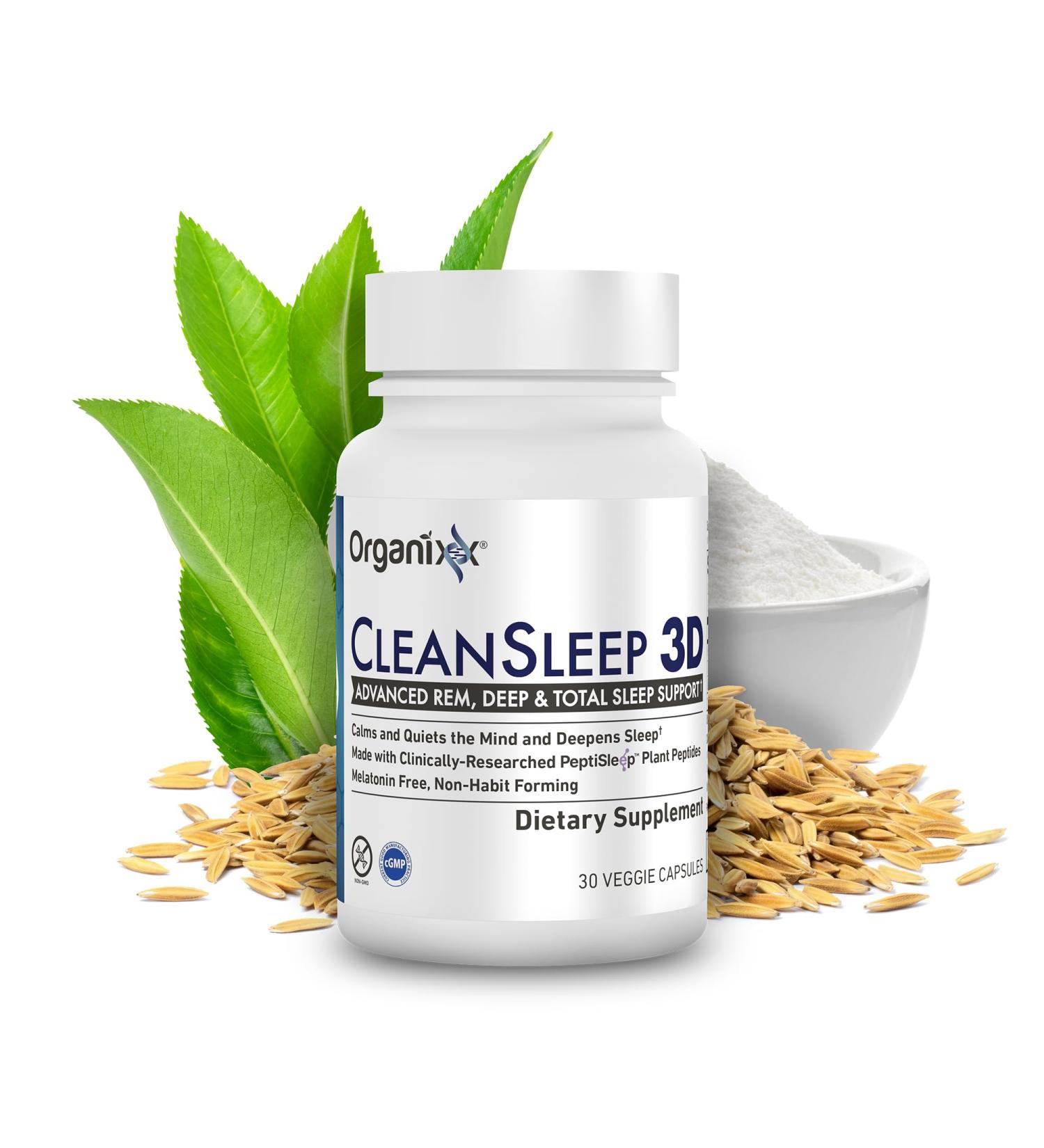 Organixx Clean Sleep 3D Melatonin Free Sleep Supplement with L Theanine GABA and Peptides to Promote Relaxation and Sleep Support Vegan Formula Dairy Soy & Gluten Free Non GMO 30 Capsules - Buy Online on GoSupps.com