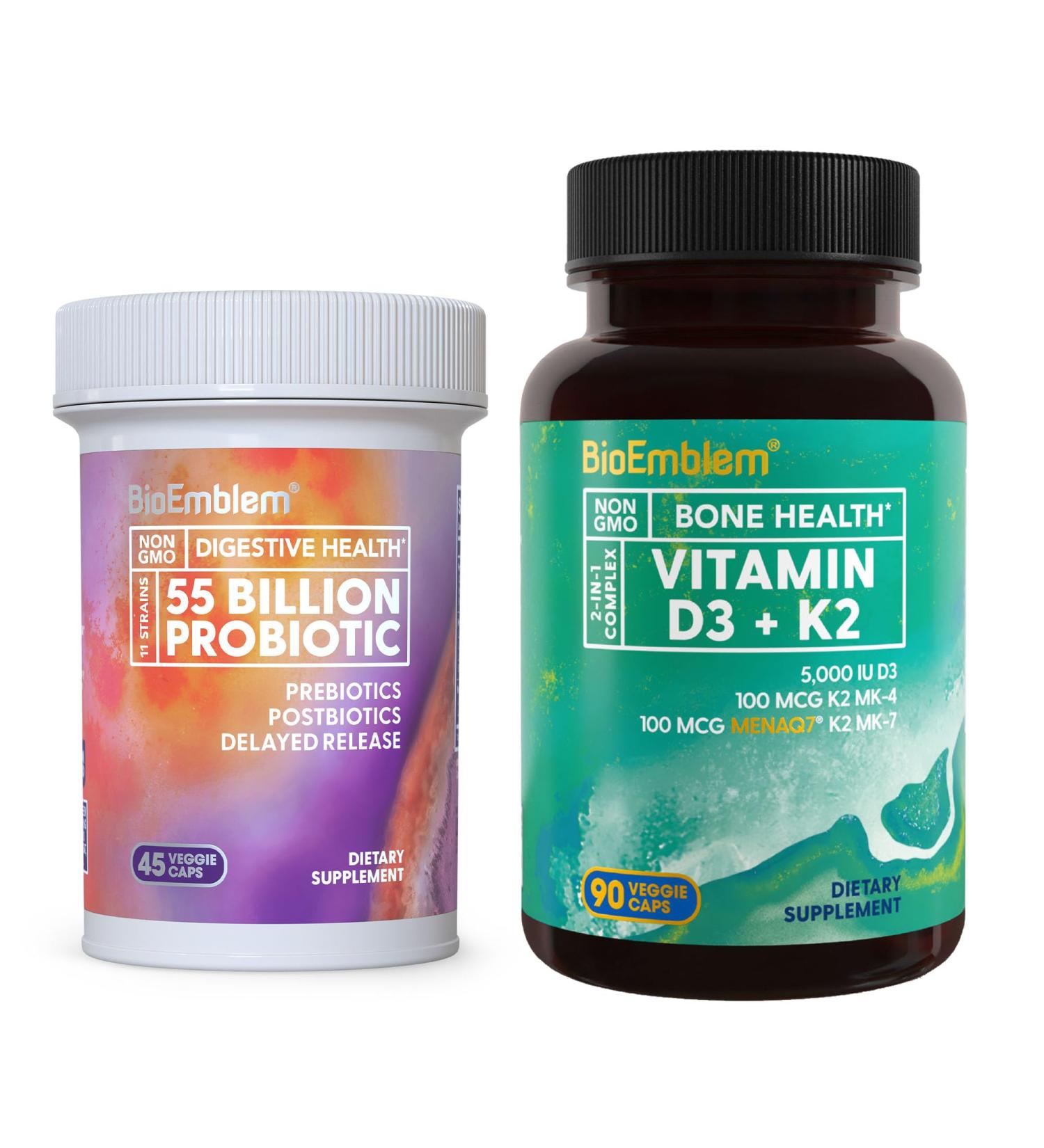 BioEmblem Vitamin D3 K2 (5000IU and 200mcg) & Probiotics for Women & Men - Buy Online on GoSupps.com