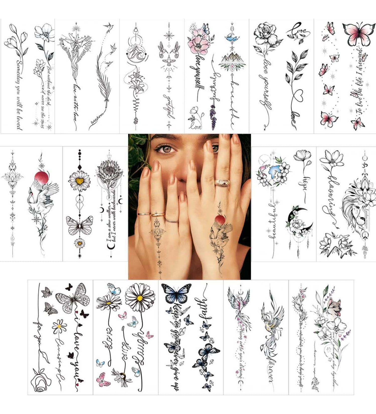 VIWIEU Realistic Temporary Tattoos: Flower Butterfly Daisy Bird & Inspirational Sayings Body Art - 15 Sheets, Waterproof & Perfect for Adult Women and Girls - Buy Online on GoSupps.com