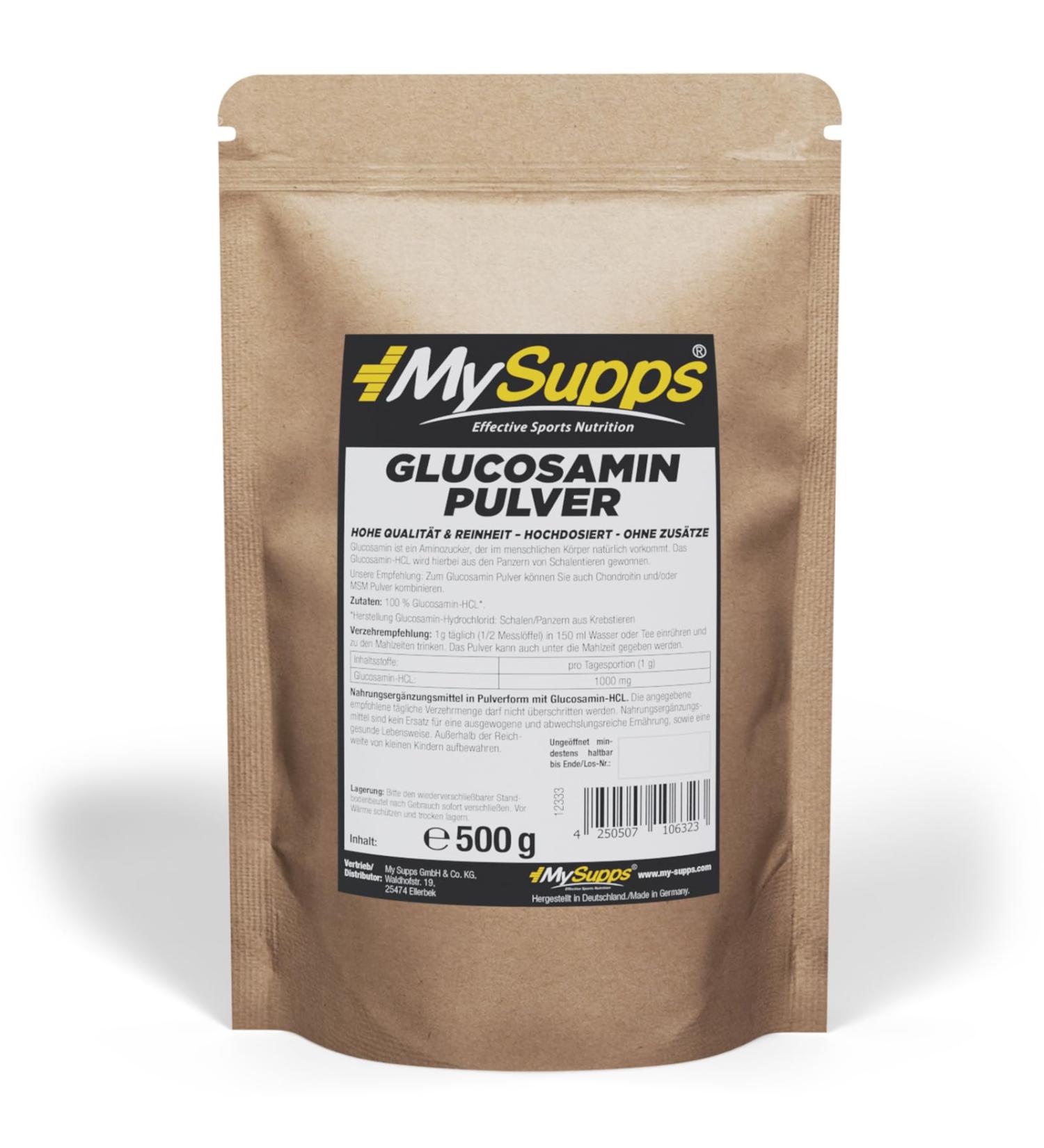 Buy My Supps 500g Glucosamine Powder - 100% Pure Vegan Glucosamine HCL - High Dose Made in Germany - International Shipping Available - Buy Online on GoSupps.com