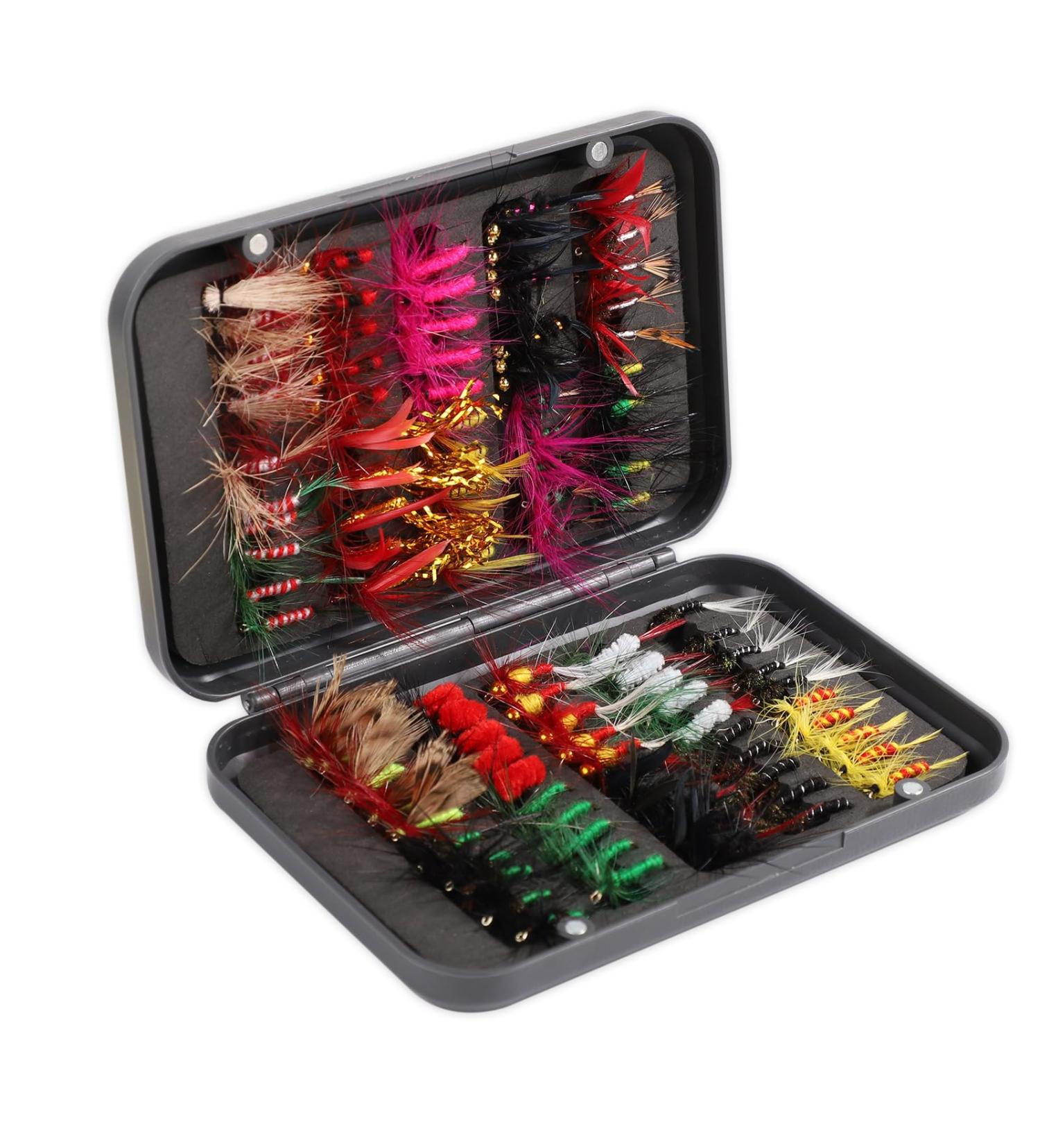 100-Piece Fly Fishing Set with Storage Box - Wet & Dry Flies Nymphs Streamers Hooks for Trout Perch Salmon | Complete Fishing Accessories - Buy Online on GoSupps.com