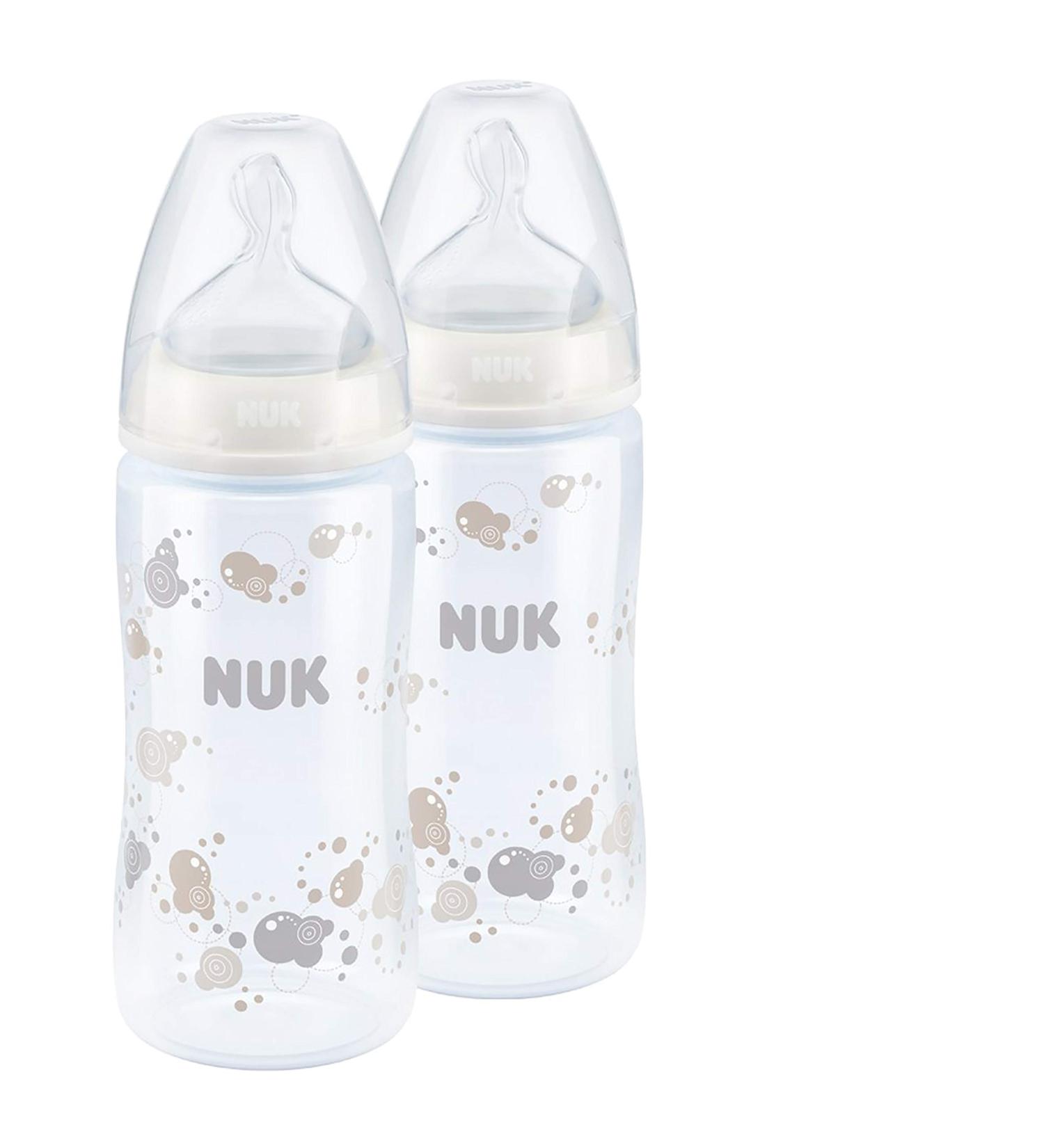 NUK First Choice+ 300ml Baby Bottle with Silicone Teat - Pack of 2 (Black) | Premium Quality for Safe Feeding - Buy Online on GoSupps.com