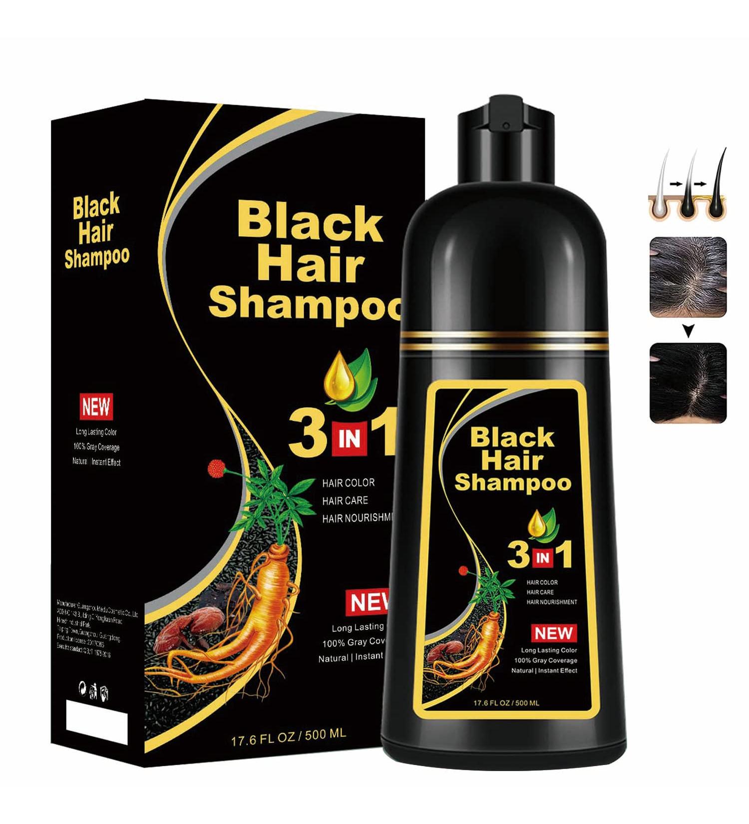 Black Hair Dye Shampoo - Instant Natural Color for Gray Hair - 100% Grey Coverage - 3 in 1 Herbal Coloring - 500mL - Buy Online on GoSupps.com