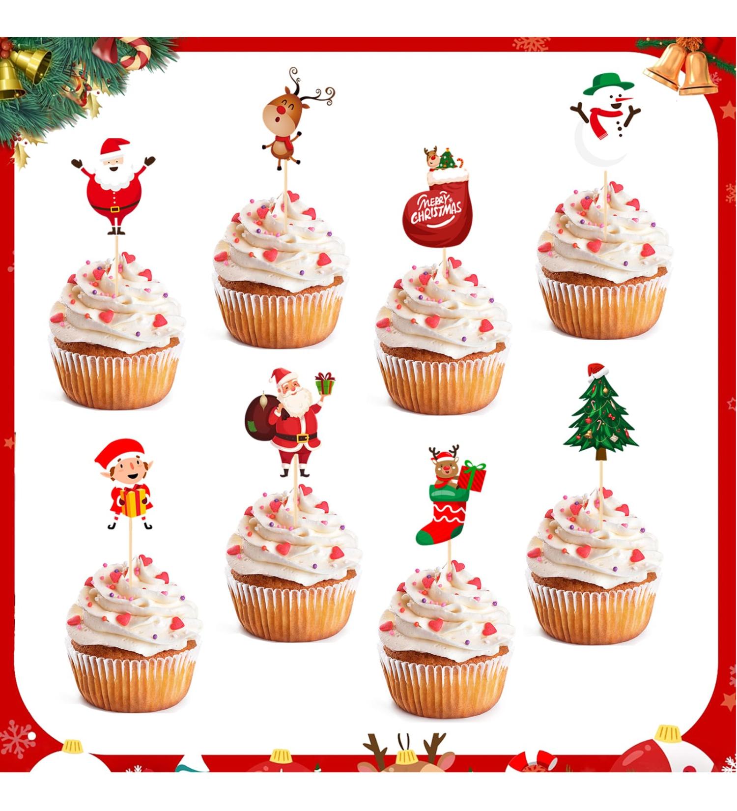 Opakawpop 48pcs Merry Christmas Cake Toppers 8 Patterns Christmas Cupcake Toppers Christmas Cake Decorations Cute Snowman Christmas Cake Topper for Birthday Party - Buy Online on GoSupps.com