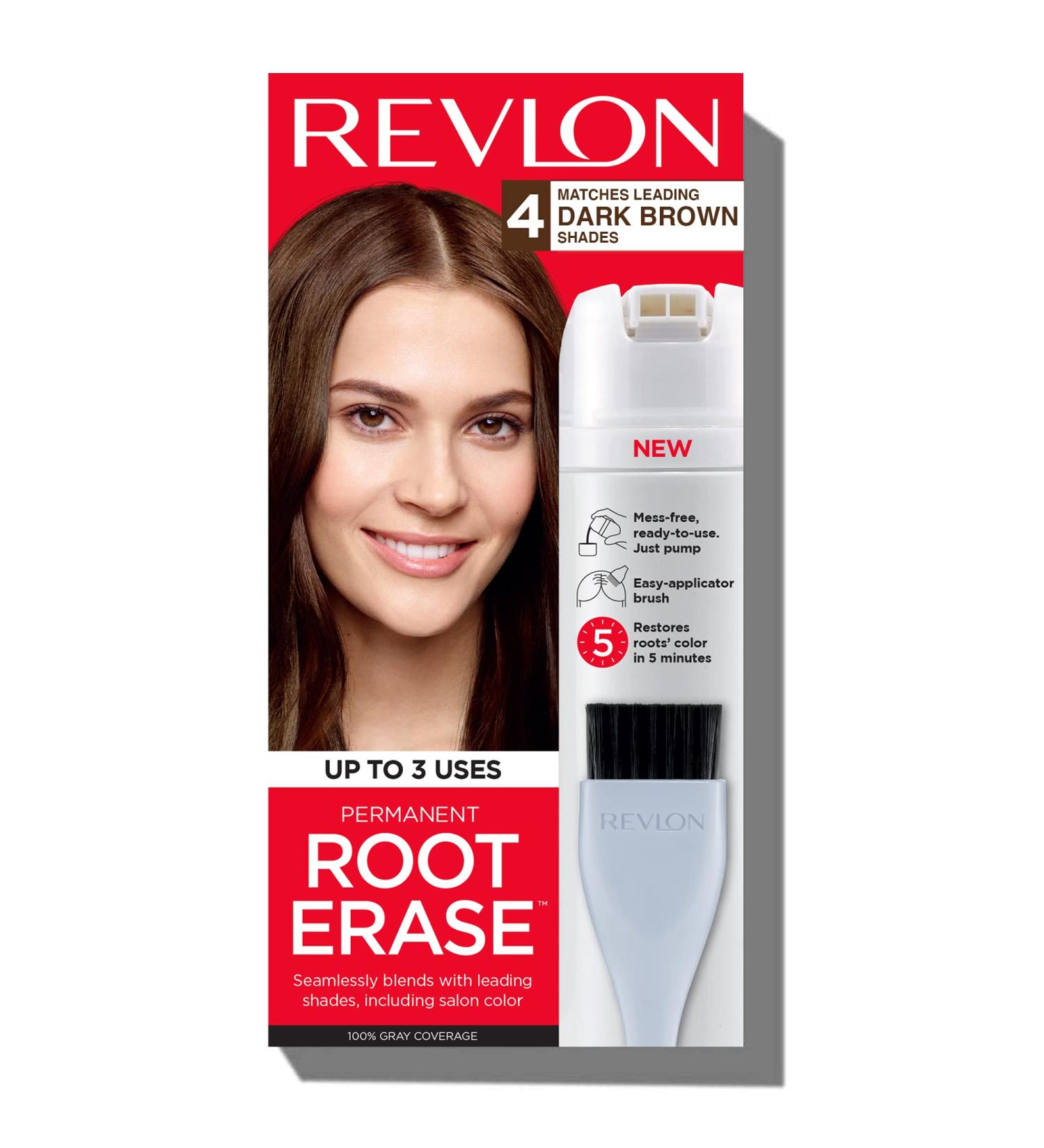 Revlon Root Erase Permanent Hair Color - Dark Brown (4) - 3.2 oz - 100% Gray Coverage - Buy Online on GoSupps.com