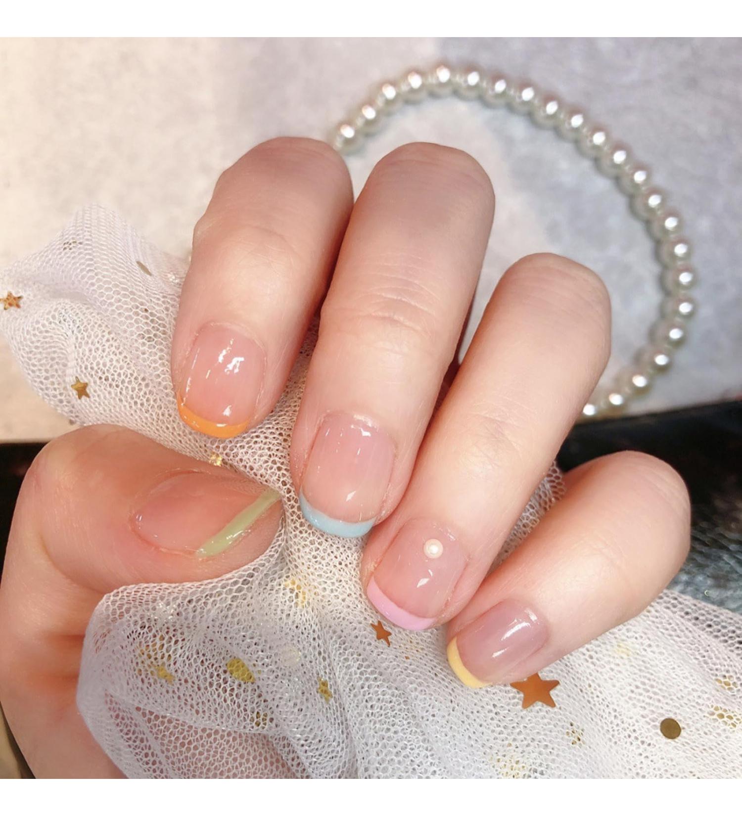 24Pcs Colorful French Press-on Square False Nails with Glue - Short Fake Nail Tips for Women and Girls | Nail Art Acrylic Stick-on Design - Buy Online on GoSupps.com