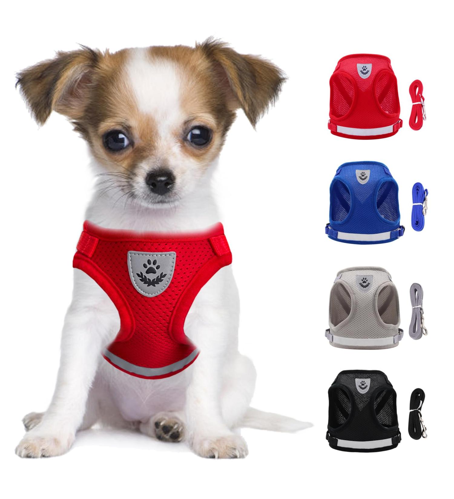 LOOK ANDE HOUSE Reflective Soft Padded Dog Dishes for Small Dogs & Cats - Air-Mesh Design with Leash - XS Red (Chest 24-27cm) - Buy Online on GoSupps.com
