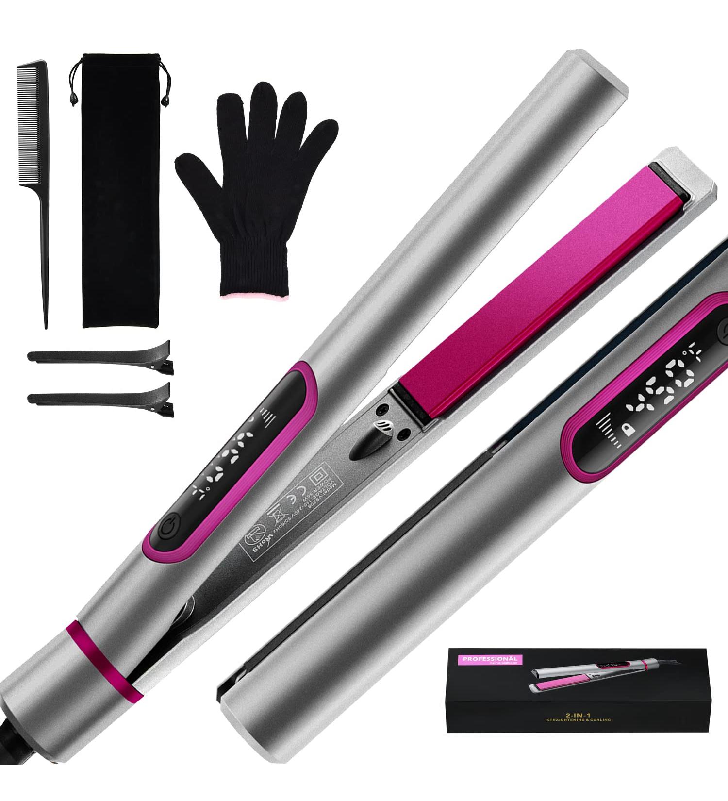 Keasen Professional 2-in-1 Hair Straightener and Curler | Tourmaline Ceramic Titanium Flat Iron for All Hair Types | 15S Fast Heating LCD | Gray - Buy Online on GoSupps.com