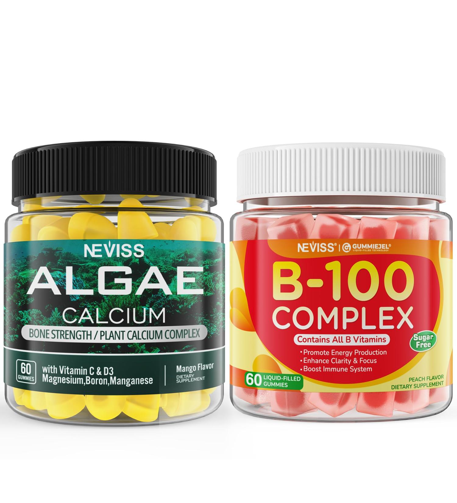 NEVISS Algae Calcium Gummies+ Vitamin B100 Complex Gummies - Buy Online on GoSupps.com