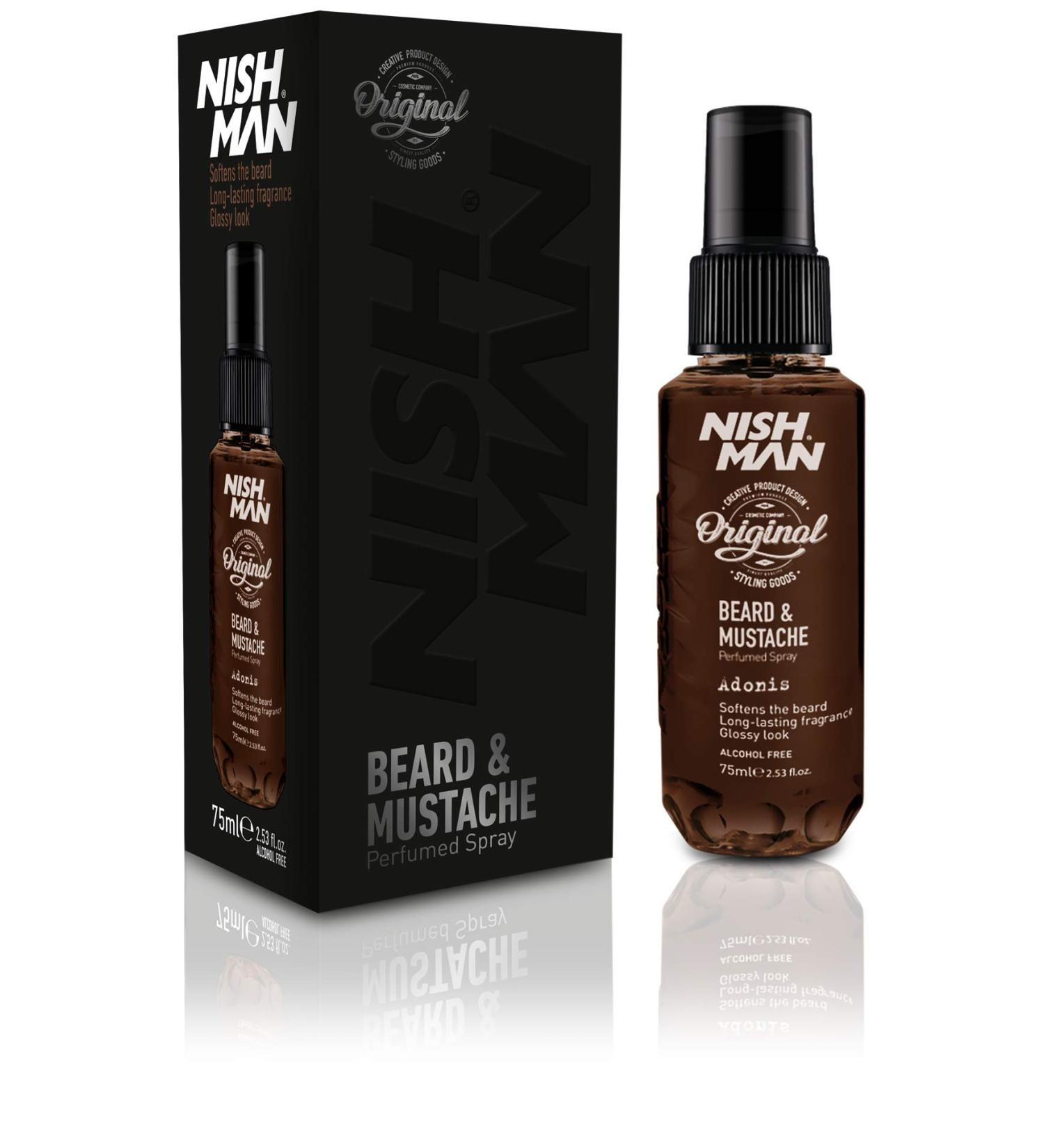 nishman Beard & Mustache Care Series (Beard & Mustache Parfumed Spray Adonis 75ml) Beard & Mustache Parfumed Spray Adonis 1 Count (Pack of 1)